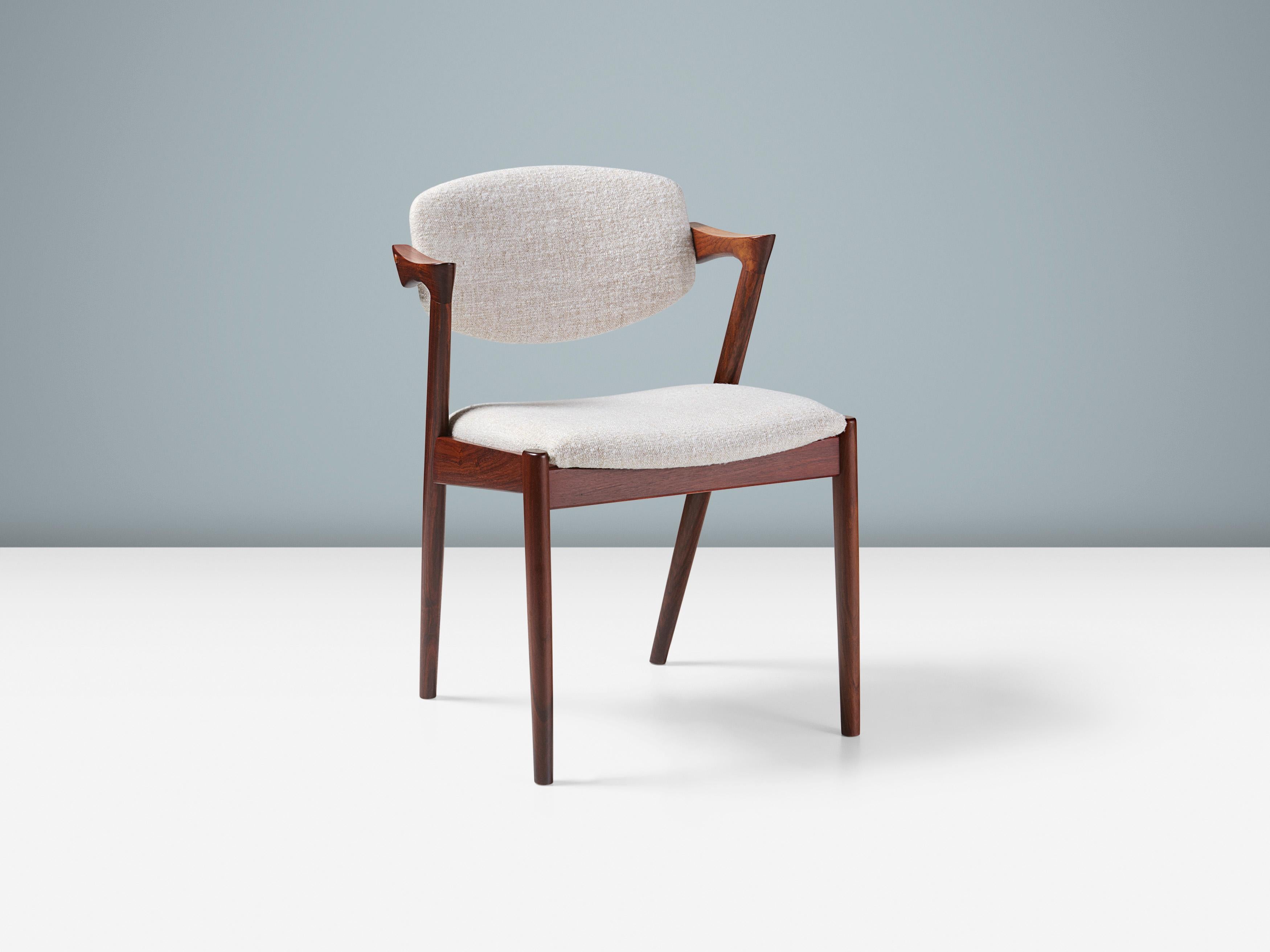 Bois de rose Kai Kristiansen Ensemble de 8 chaises de salle à manger en bois de rose Modèle 42 Années 50 en vente