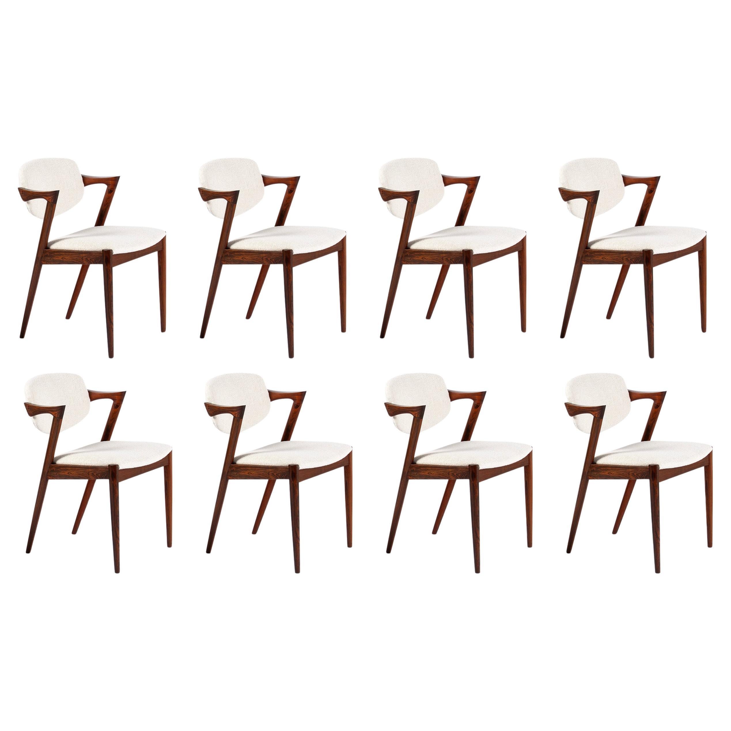Kai Kristiansen Set di 8 sedie da pranzo in palissandro Modello 42 1950s