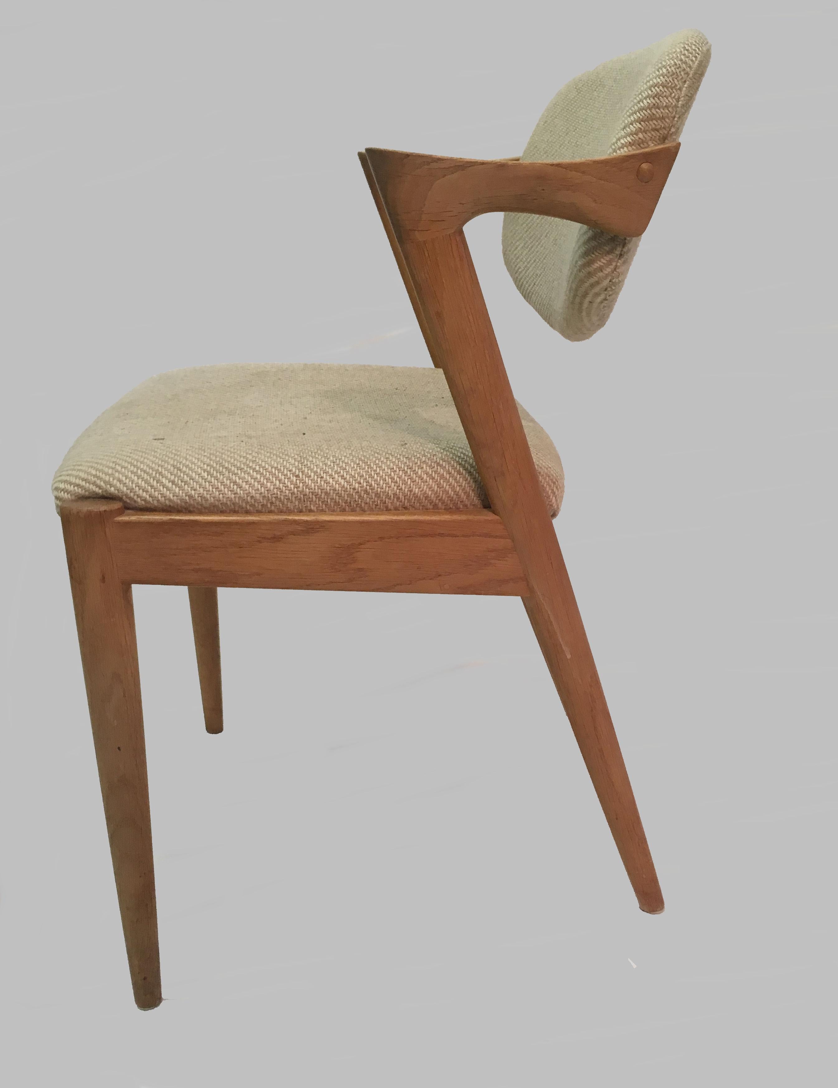 Danish Kai Kristiansen Set of Eight Restored Oak Dining Chairs, - Custom Upholstery For Sale