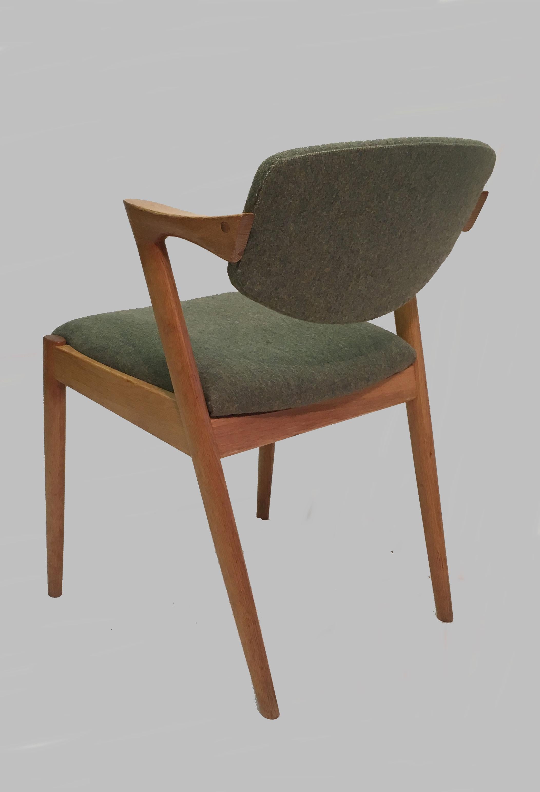 Woodwork Kai Kristiansen Set of Eight Restored Oak Dining Chairs, - Custom Upholstery