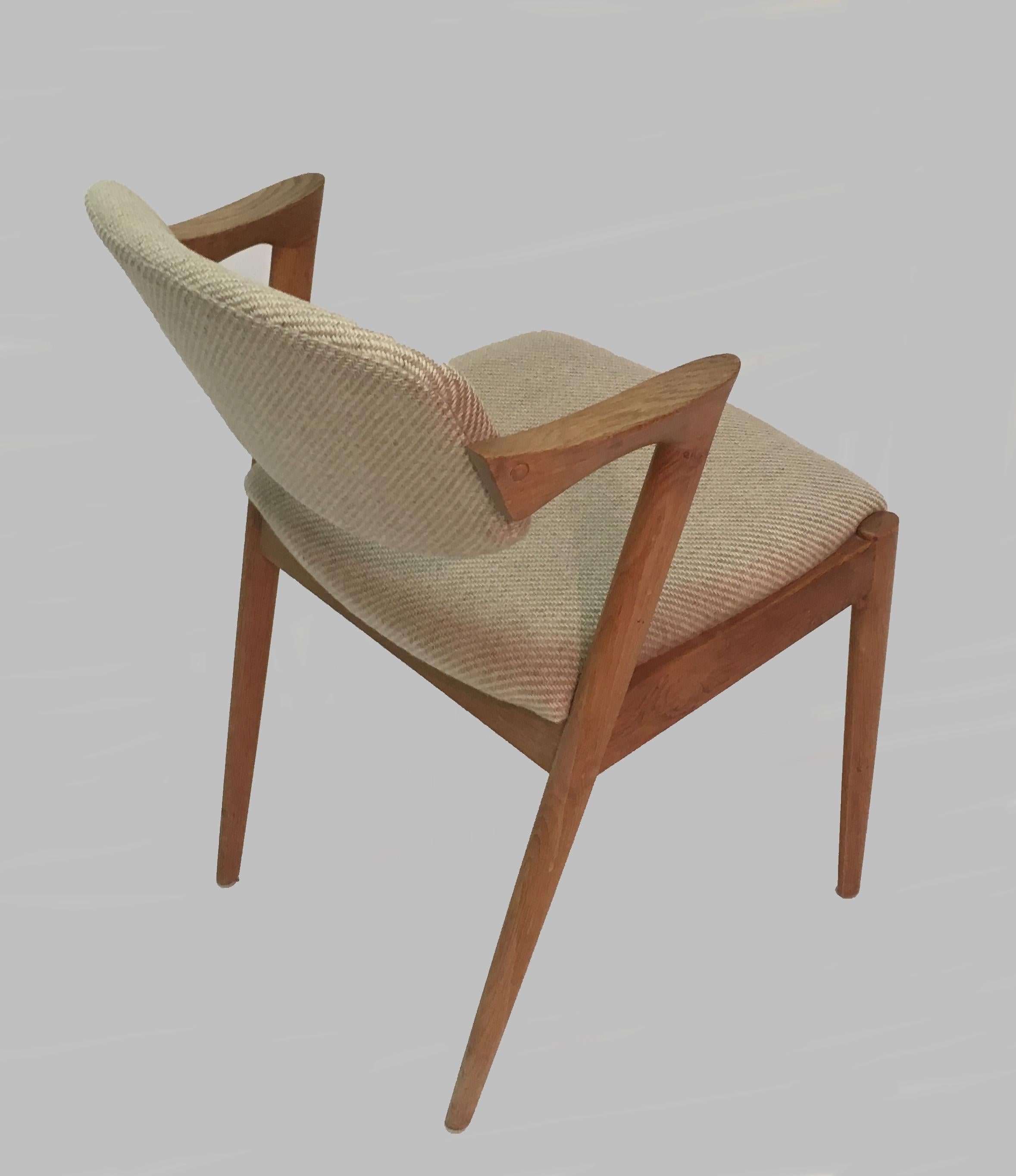 Mid-20th Century Kai Kristiansen Set of Eight Restored Oak Dining Chairs, - Custom Upholstery