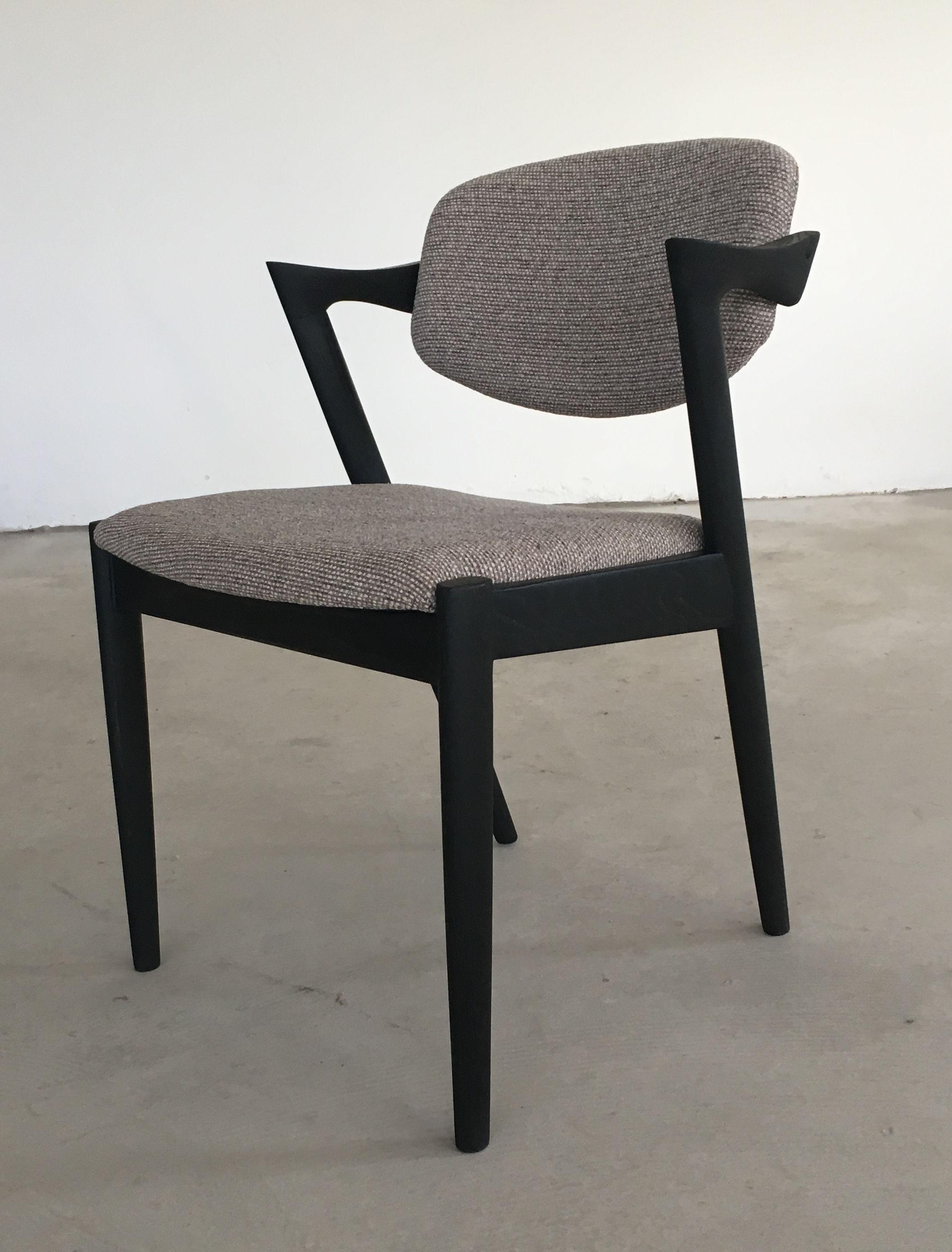 Mid-20th Century Kai Kristiansen Set of Eight Restored, Ebonized Dining Chairs, Inc. Reupholstery