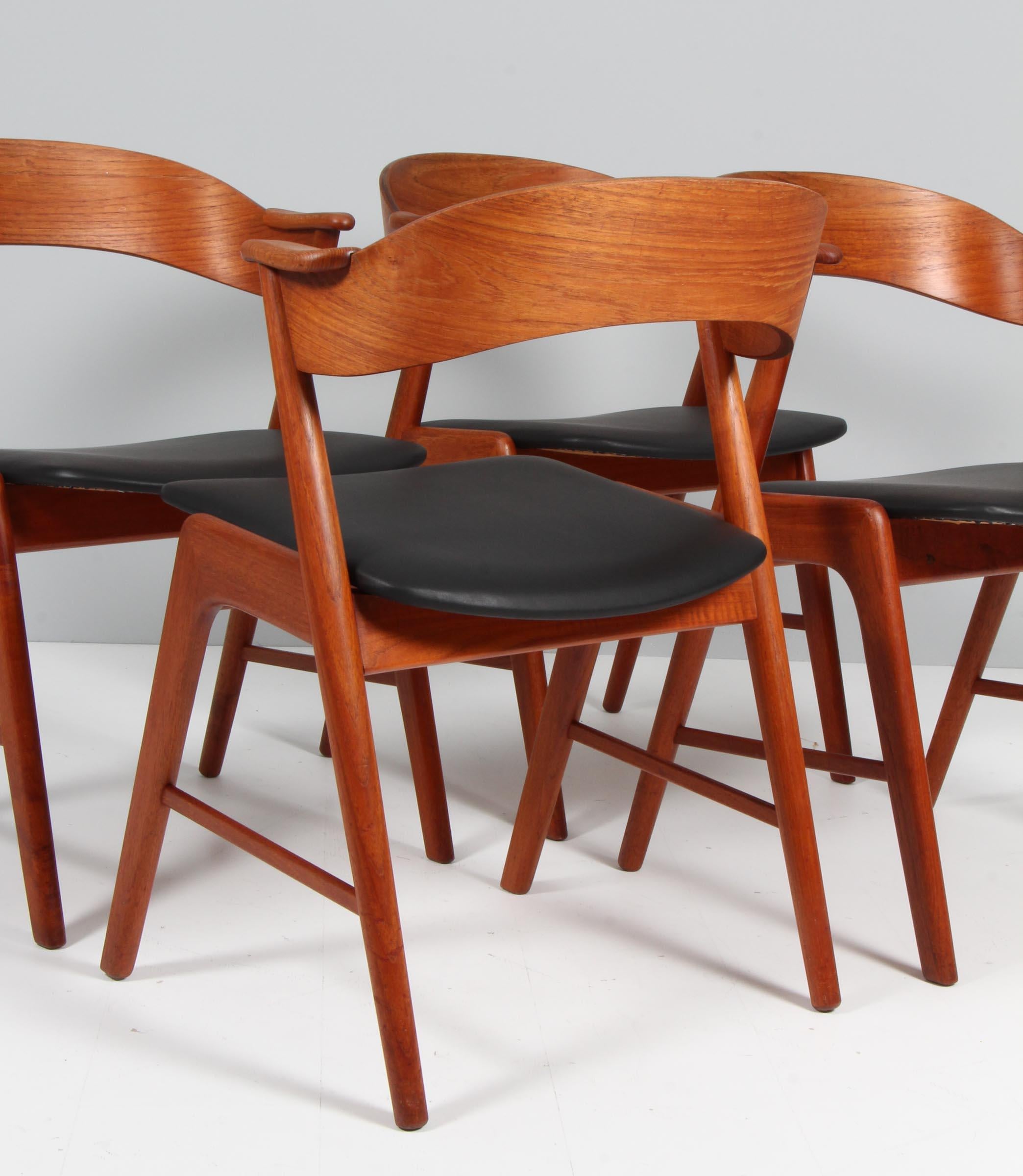 Leather Kai Kristiansen Set of Four Teak Dining Chairs