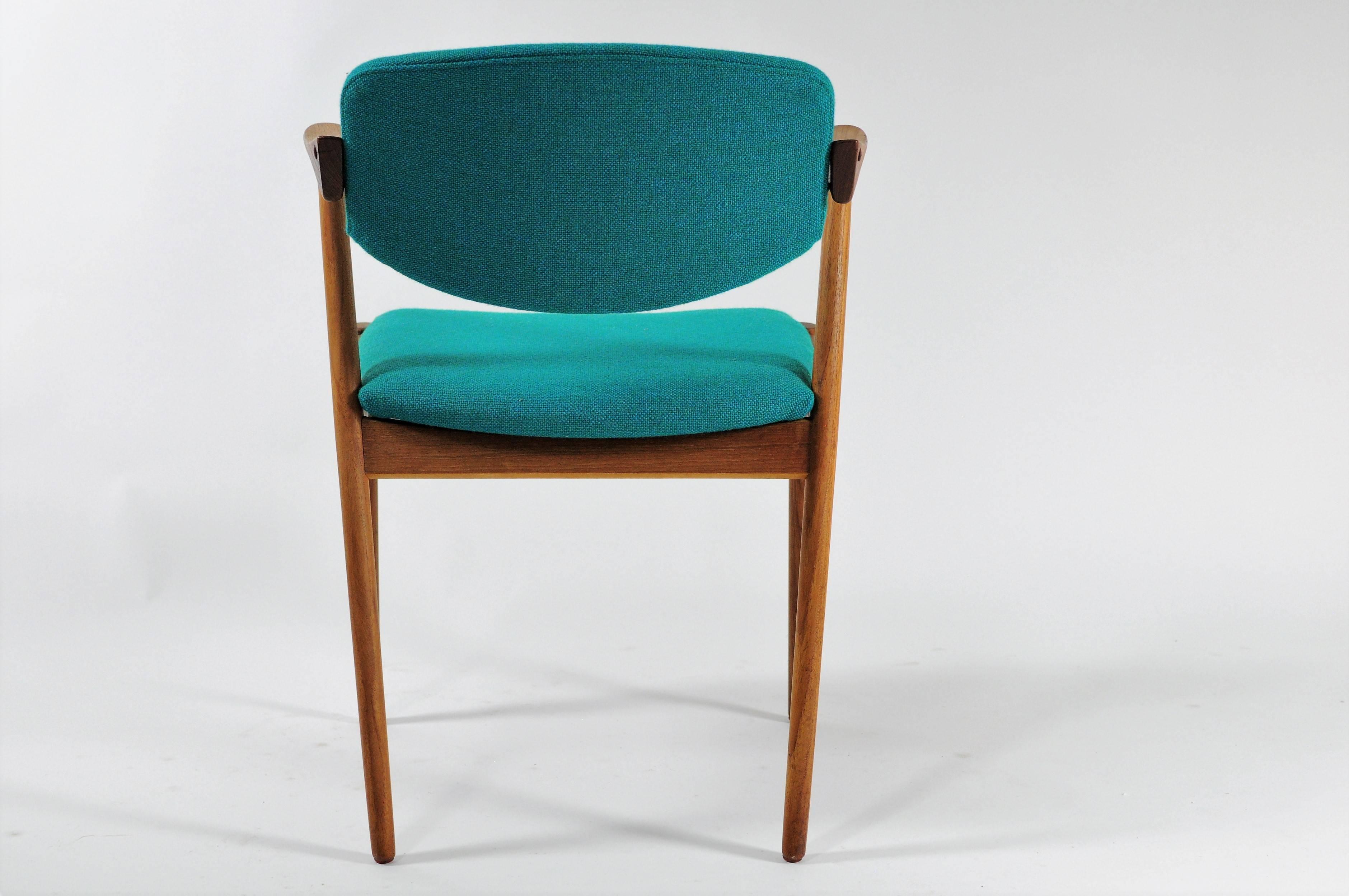 Danish Kai Kristiansen Six Fully Restored Teak Dining Chairs Inc. Custom Reupholstry