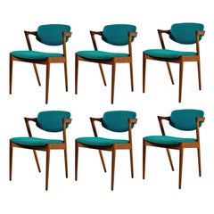 Vintage Kai Kristiansen Six Fully Restored Teak Dining Chairs Inc. Custom Reupholstry