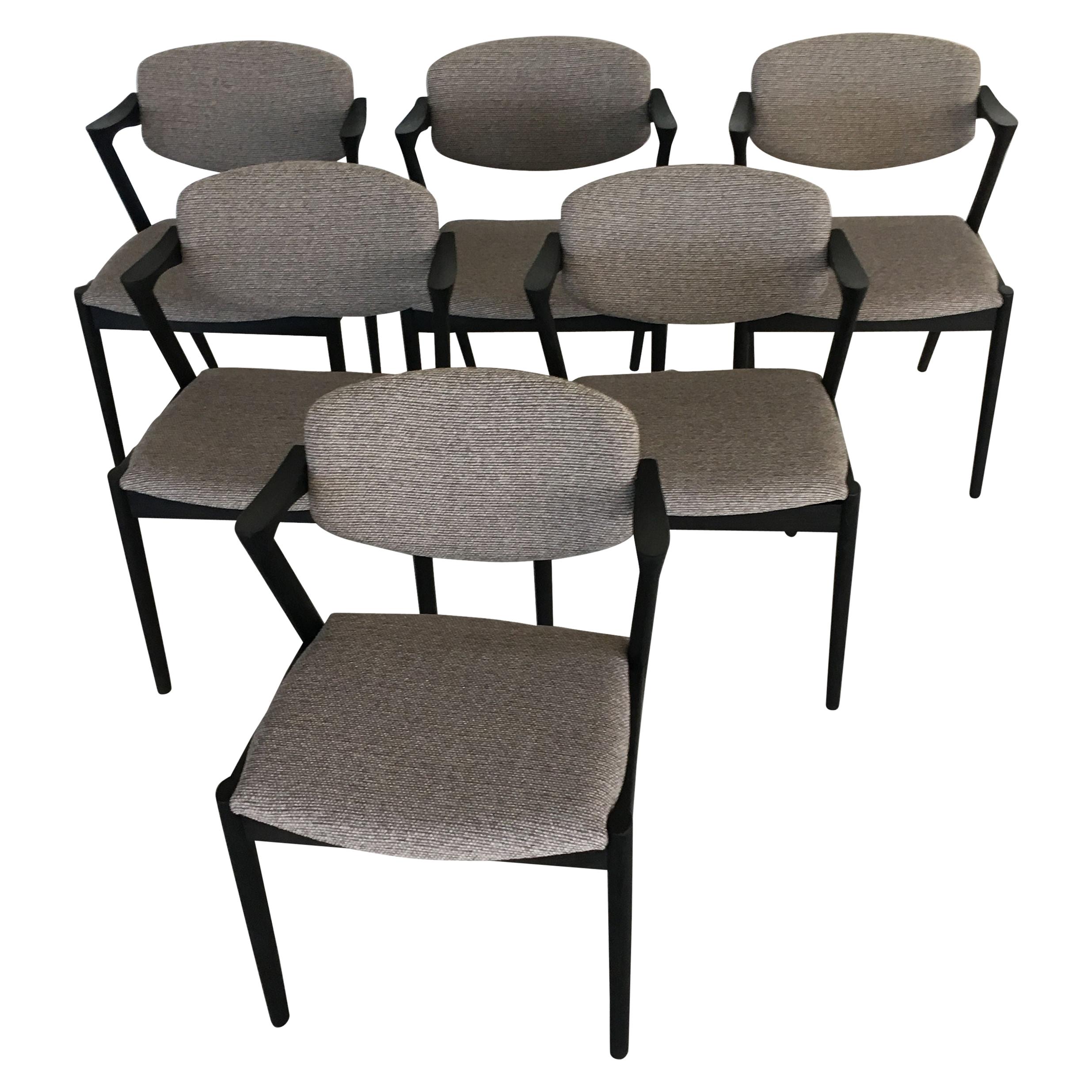 Kai Kristiansen Set of Six Restored, Ebonized Dining Chairs, Inc. Re-Upholstery
