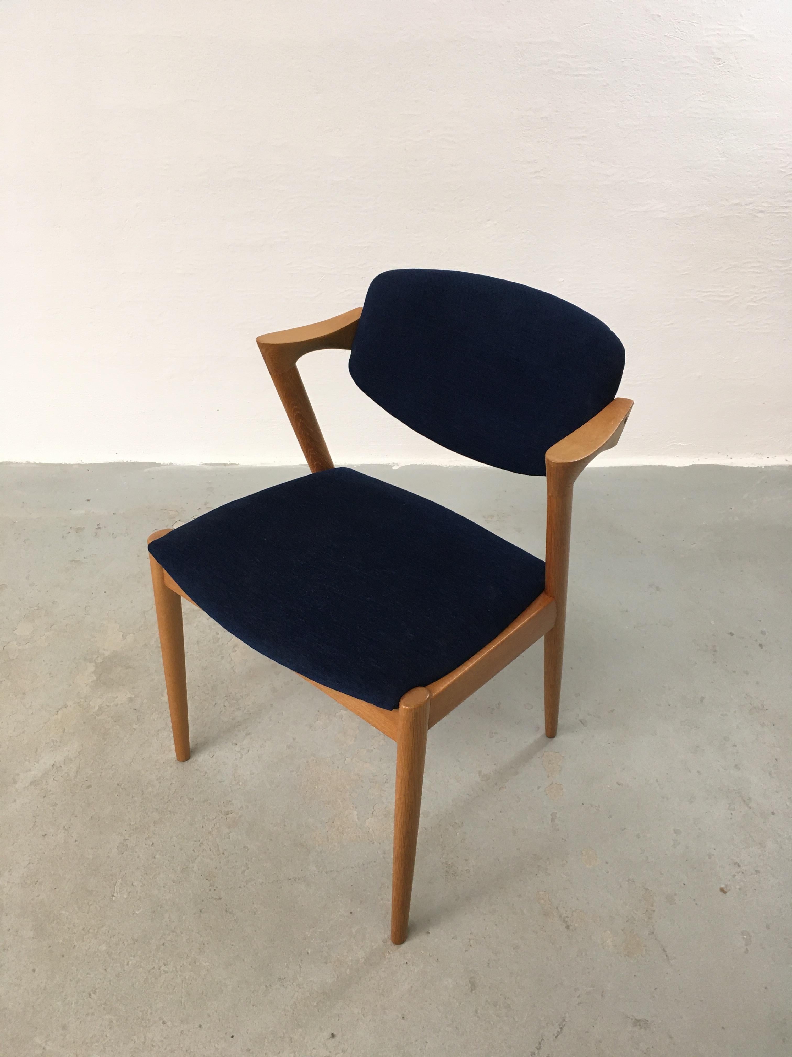 Scandinavian Modern Kai Kristiansen Set of Six Restored Tanned Oak Dining Chairs, Custom Upholstery