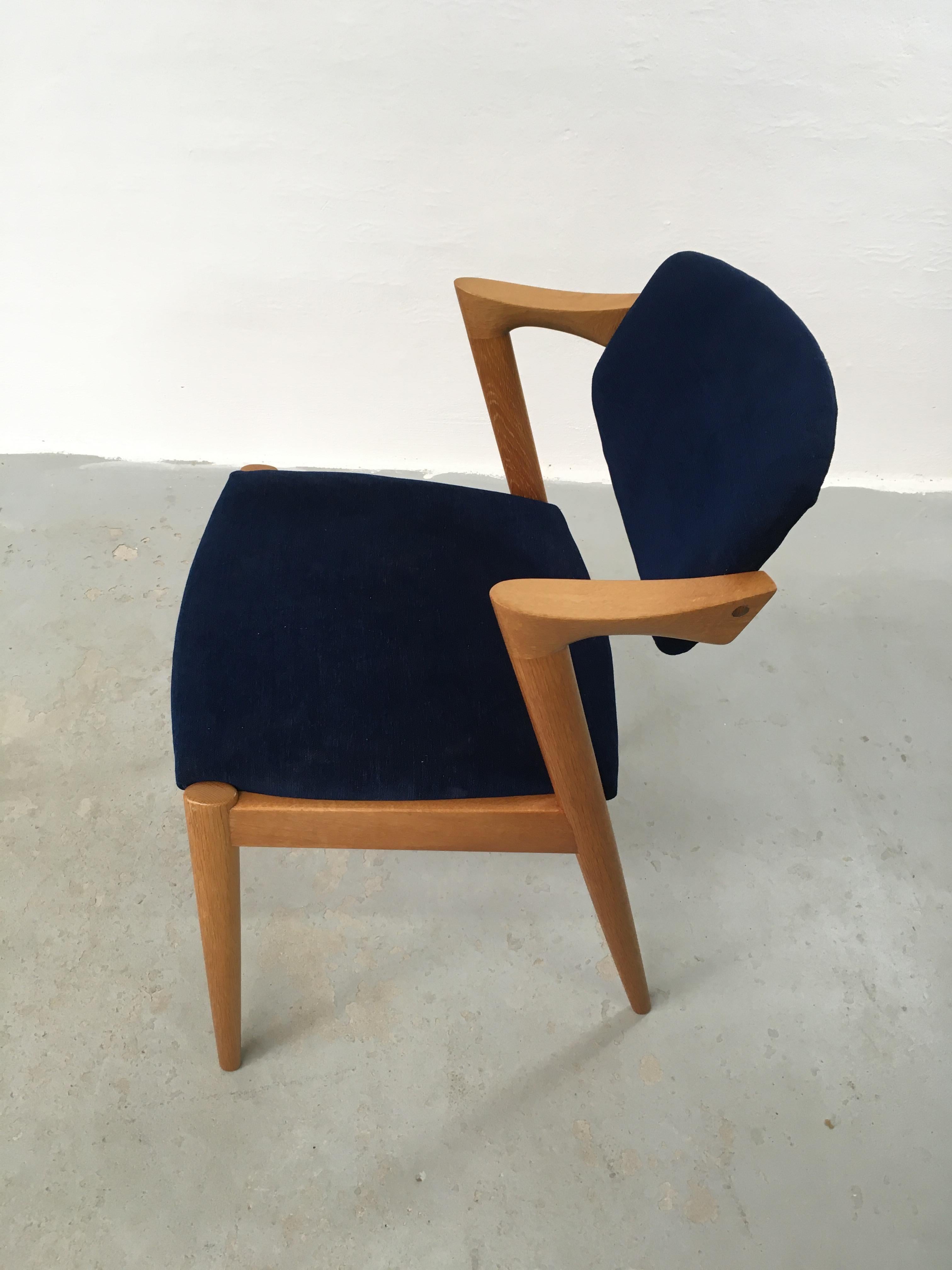 Danish Kai Kristiansen Set of Six Restored Tanned Oak Dining Chairs, Custom Upholstery