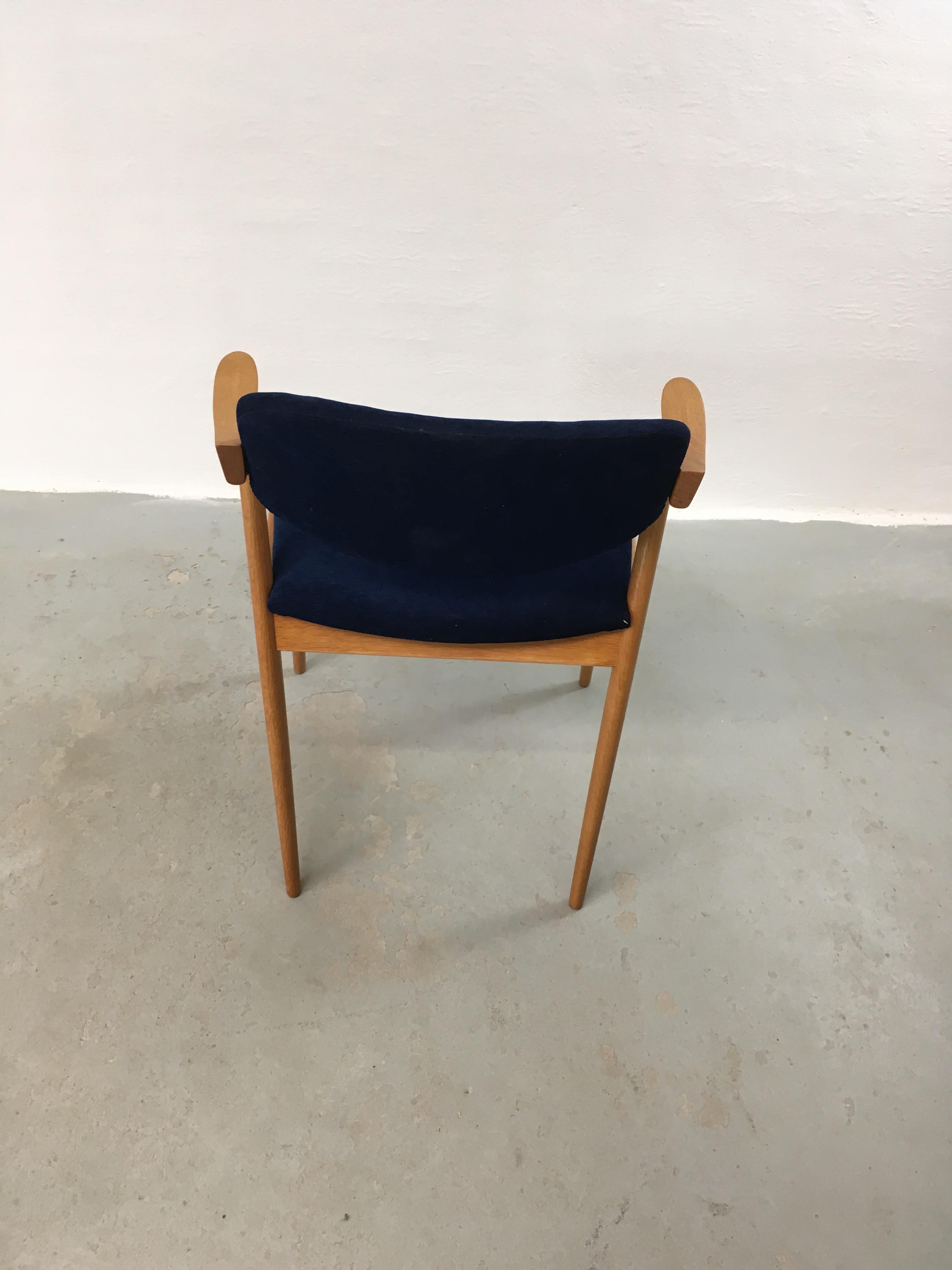 Mid-20th Century Kai Kristiansen Set of Six Restored Tanned Oak Dining Chairs, Custom Upholstery