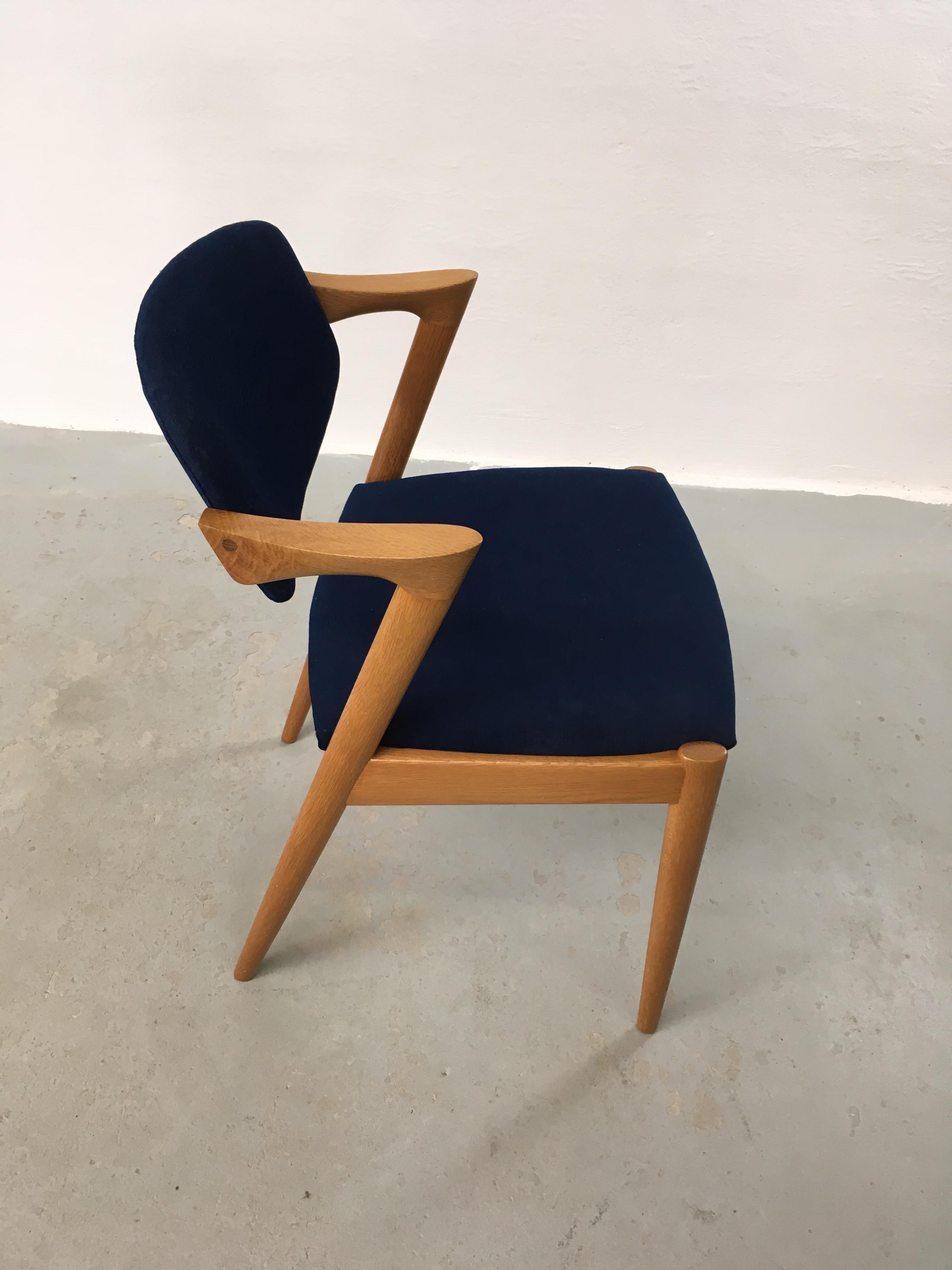 Kai Kristiansen Set of Six Restored Tanned Oak Dining Chairs, Custom Upholstery 2