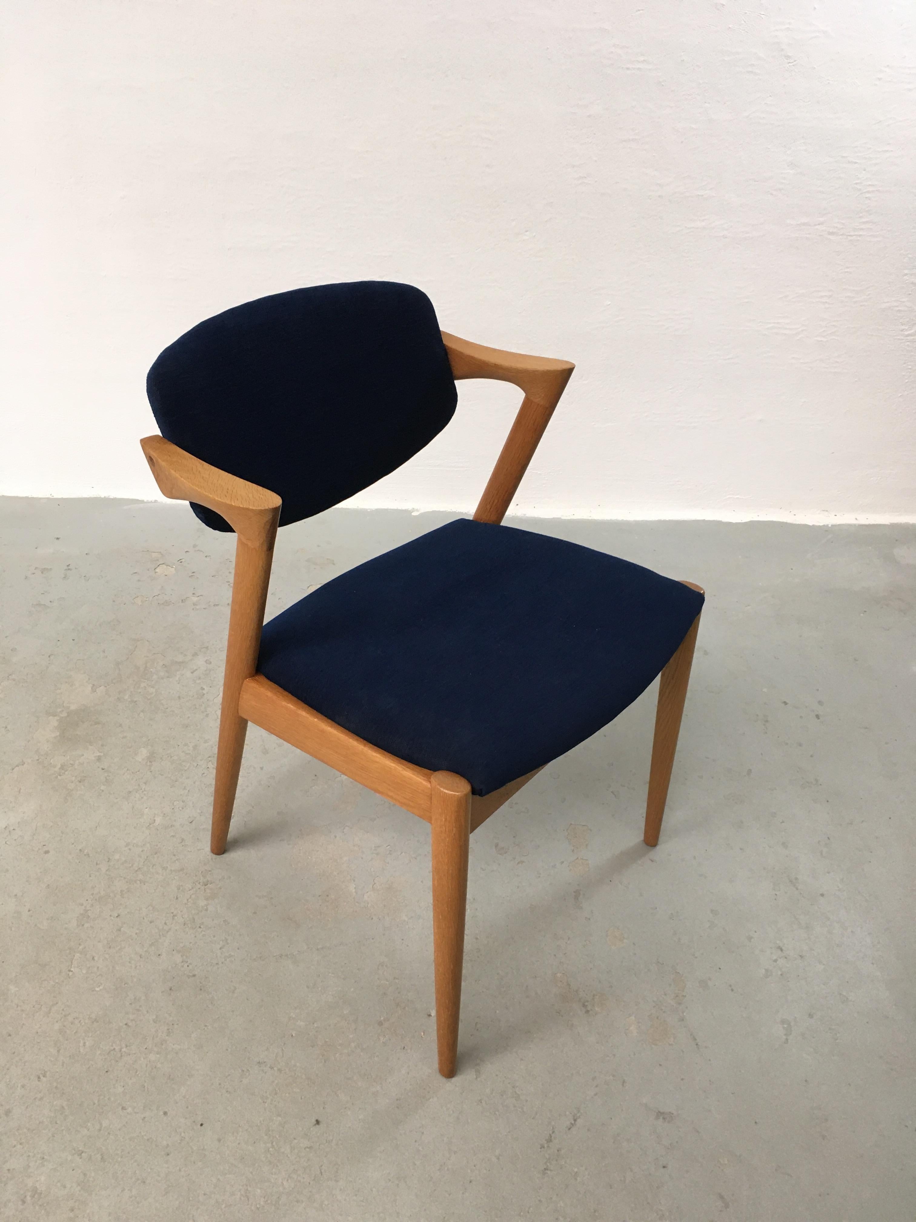 Kai Kristiansen Set of Six Restored Tanned Oak Dining Chairs, Custom Upholstery 3