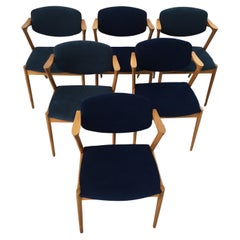 Kai Kristiansen Set of Six Restored Tanned Oak Dining Chairs, Custom Upholstery