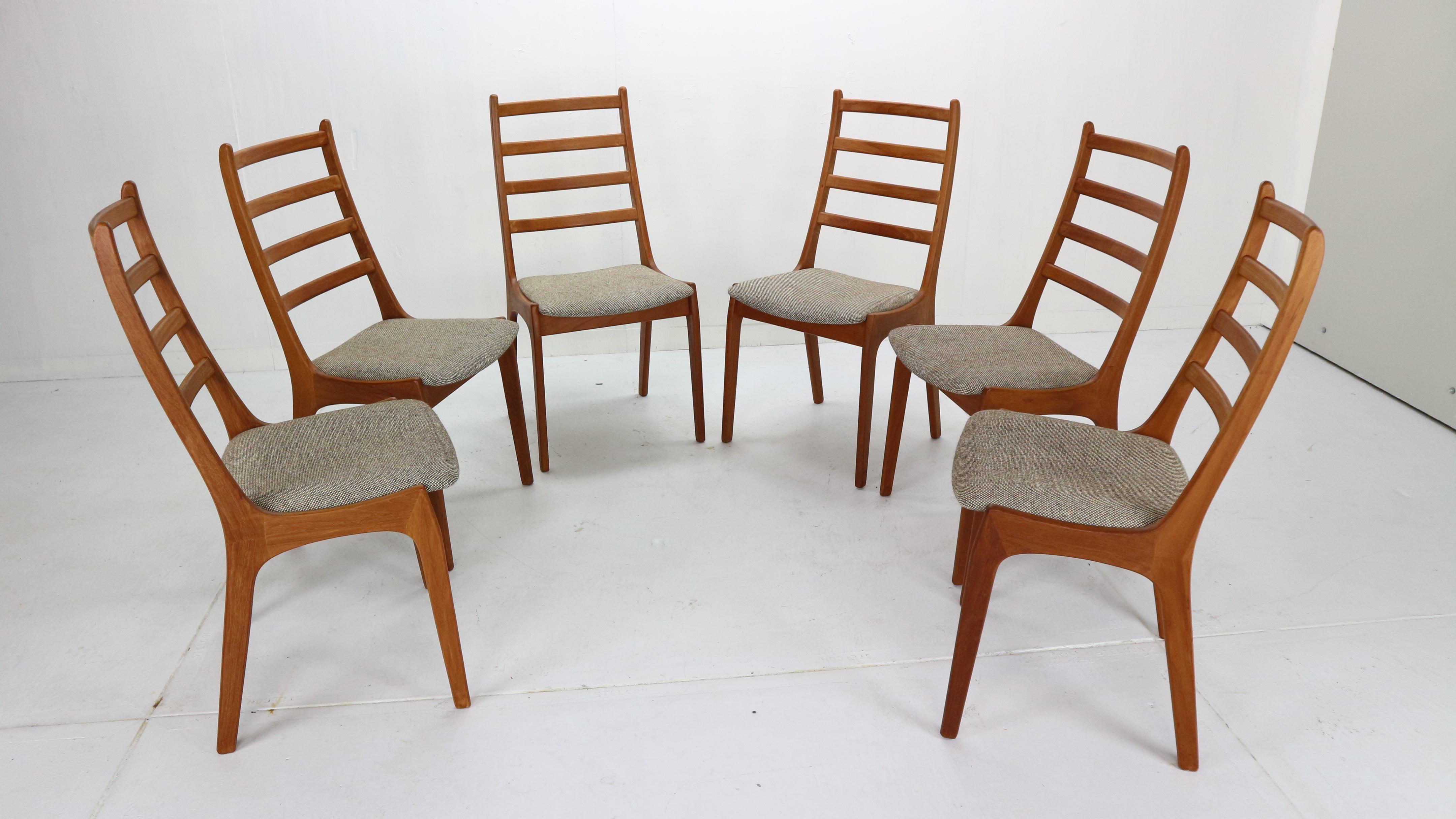 Scandinavian Modern Set of Six Teak Ladder Dining Chairs, 1960s, Denmark