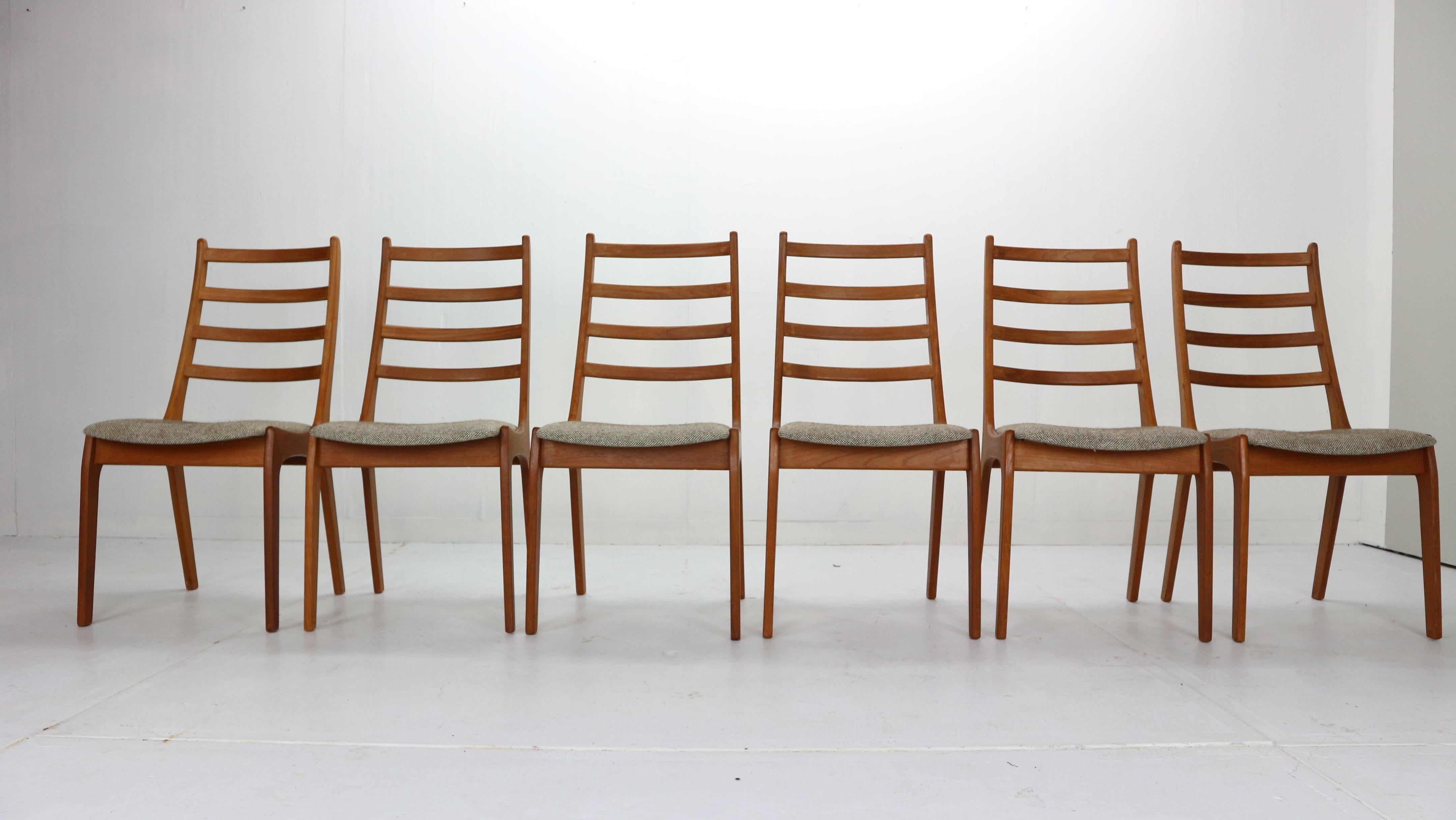 Danish Set of Six Teak Ladder Dining Chairs, 1960s, Denmark