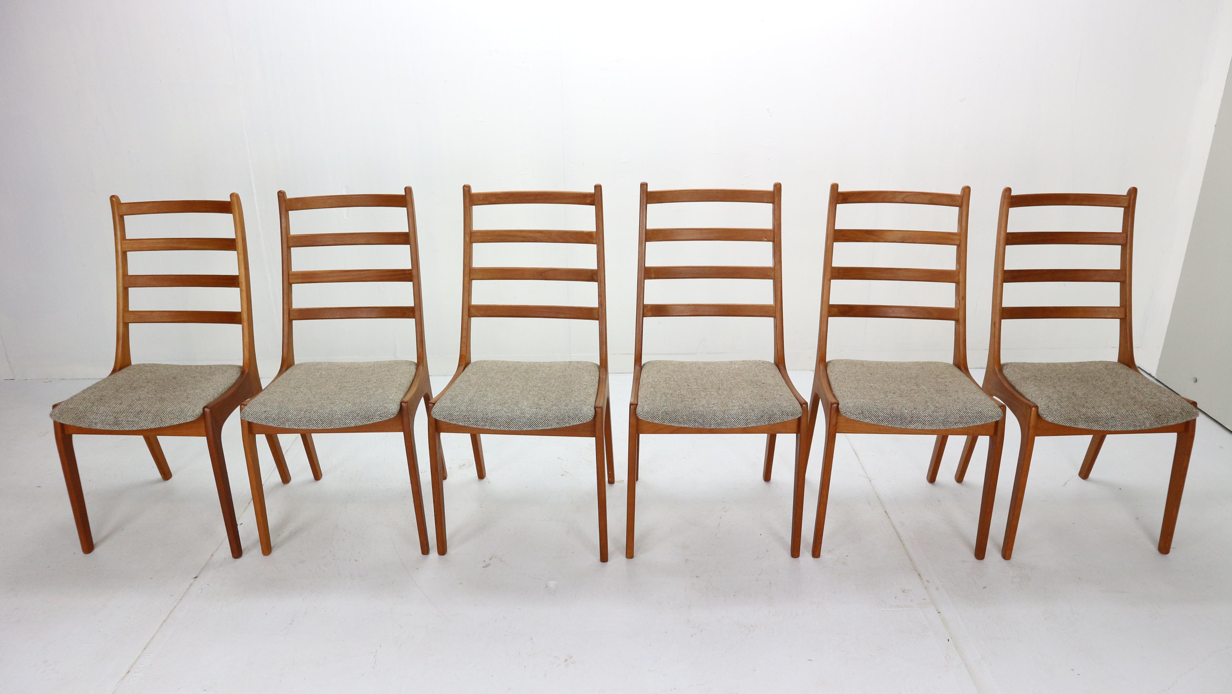 Mid-20th Century Set of Six Teak Ladder Dining Chairs, 1960s, Denmark