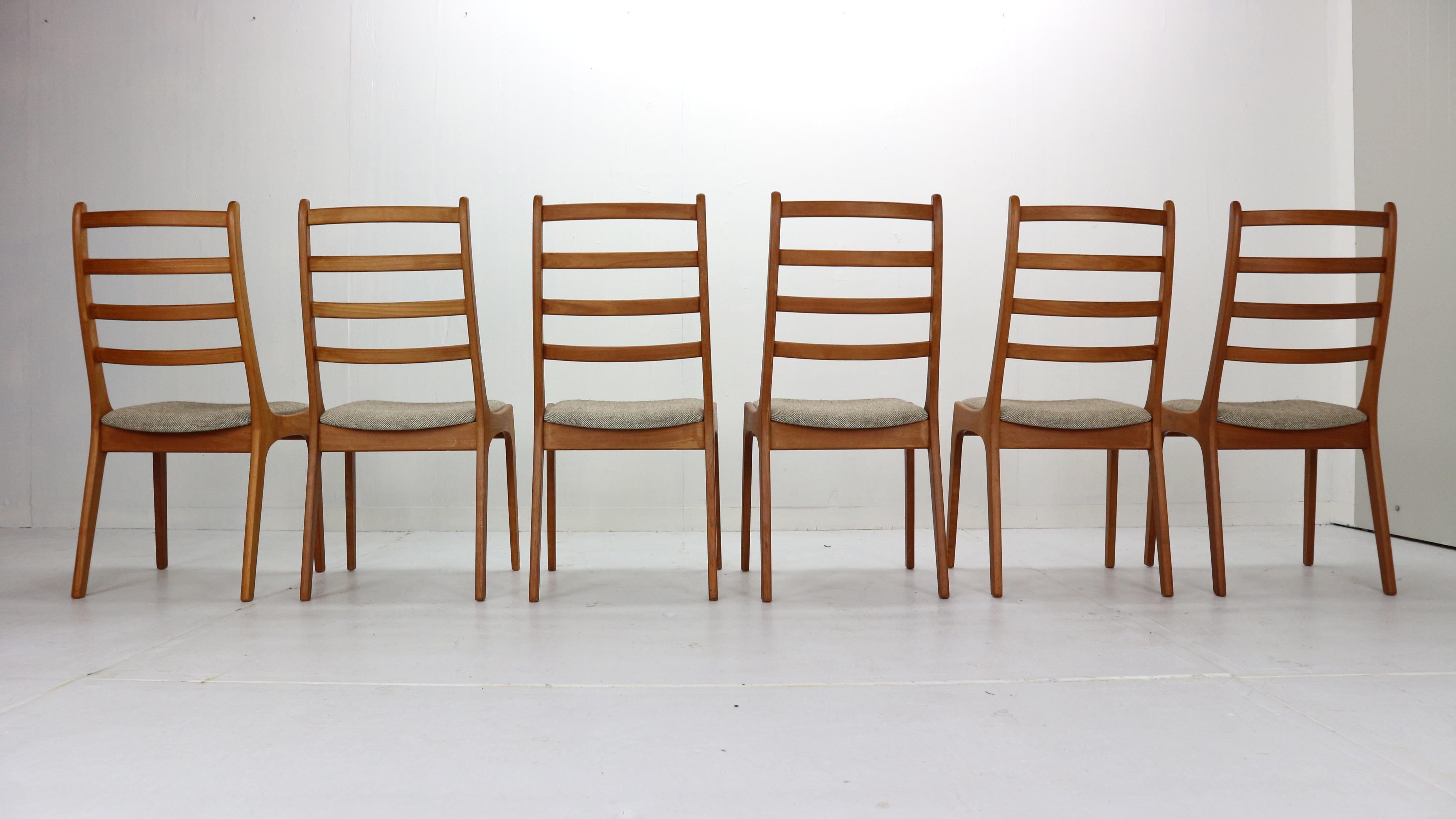 Set of Six Teak Ladder Dining Chairs, 1960s, Denmark 1
