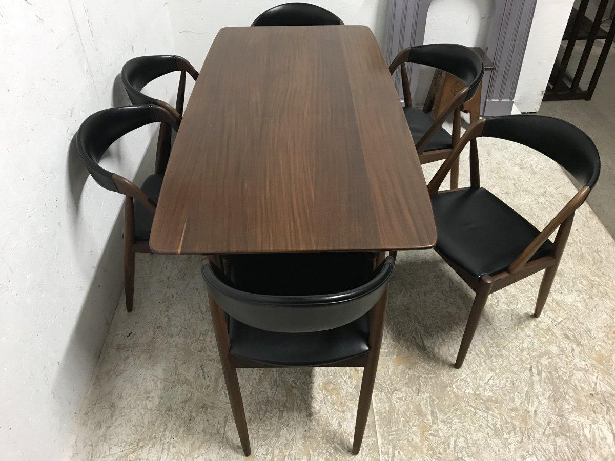 Danois Kai Kristiansen, ensemble de six chaises de salle à manger en teck, modèle 31 et table à manger assortie en vente