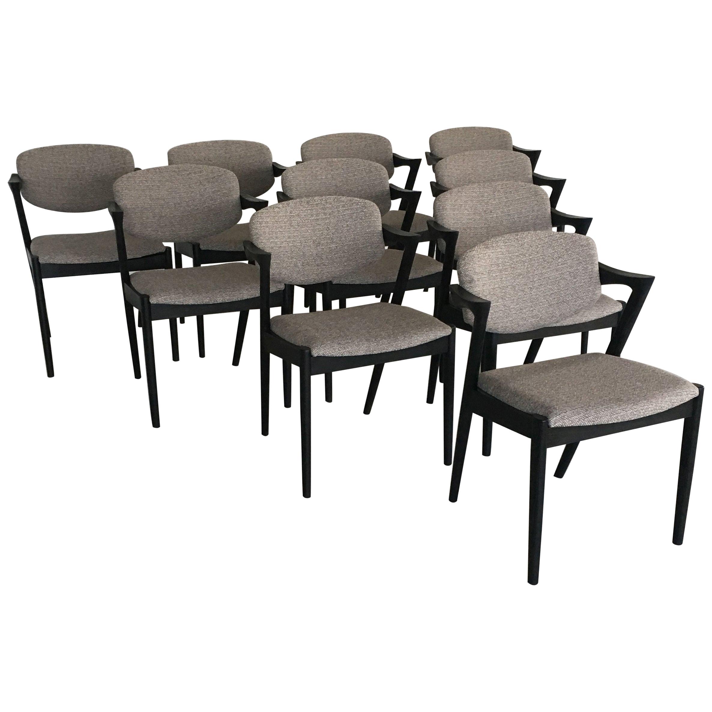 Kai Kristiansen Set of Ten Restored, Ebonized Dining Chairs, Inc. Re-Upholstery