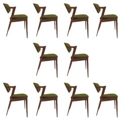 Kai Kristiansen Set of Ten Restored Oak Dining Chairs, Custom New Upholstery