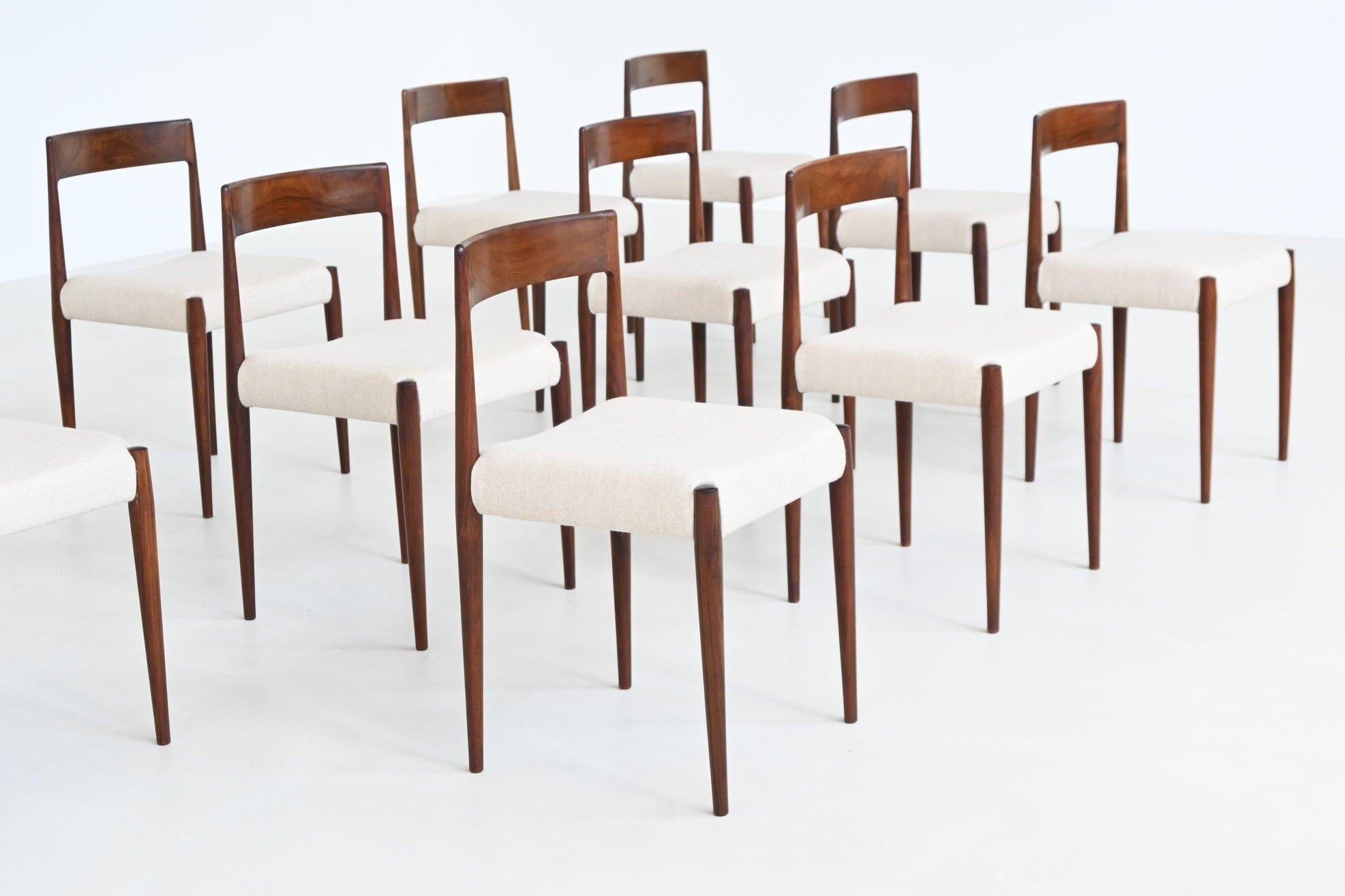 Kai Kristiansen set di dodici sedie da pranzo in palissandro Fritz Hansen Danimarca 1961 in vendita 3