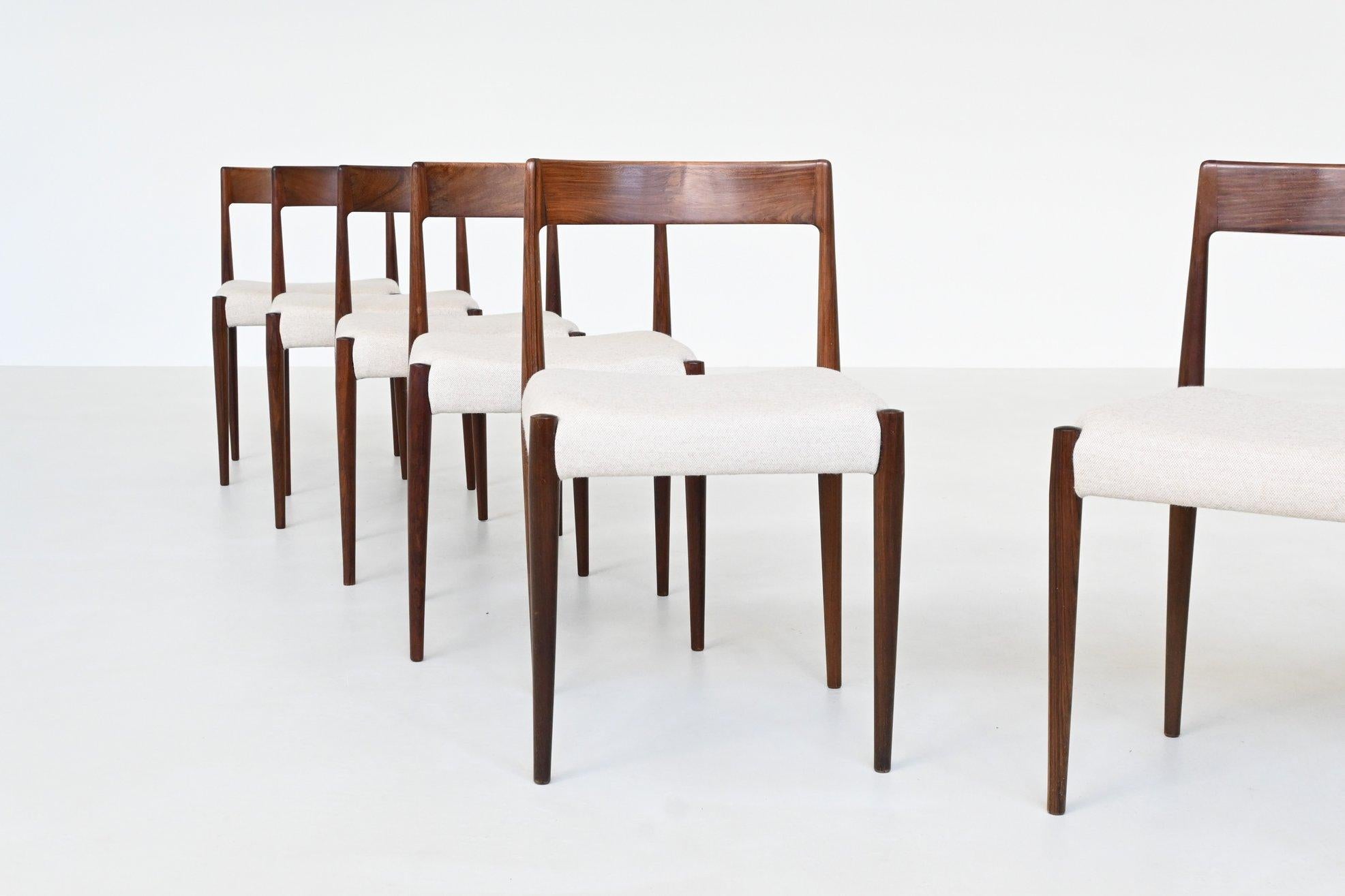 Kai Kristiansen set di dodici sedie da pranzo in palissandro Fritz Hansen Danimarca 1961 in vendita 4