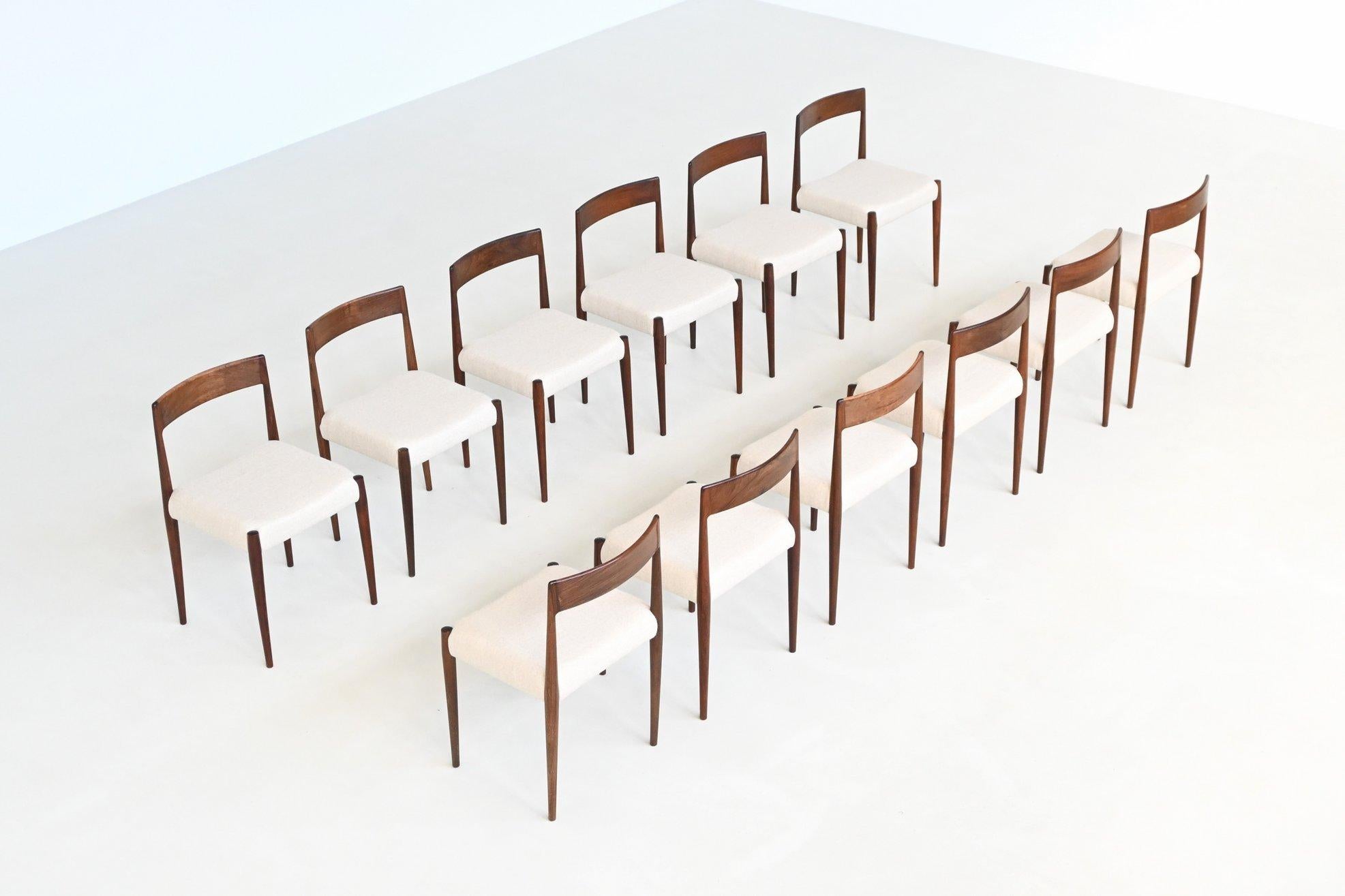 Danese Kai Kristiansen set di dodici sedie da pranzo in palissandro Fritz Hansen Danimarca 1961 in vendita