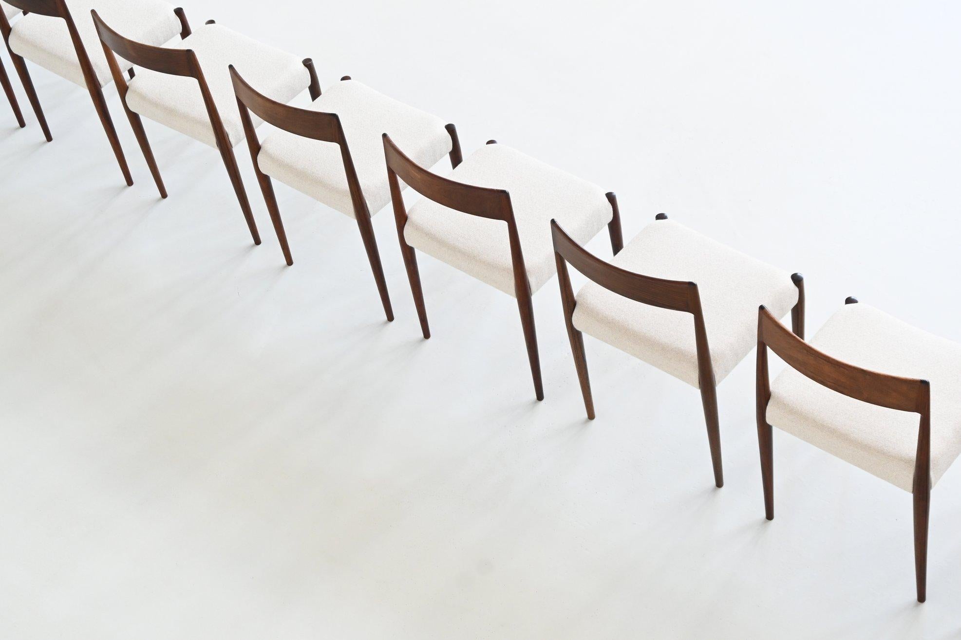 Palissandro Kai Kristiansen set di dodici sedie da pranzo in palissandro Fritz Hansen Danimarca 1961 in vendita