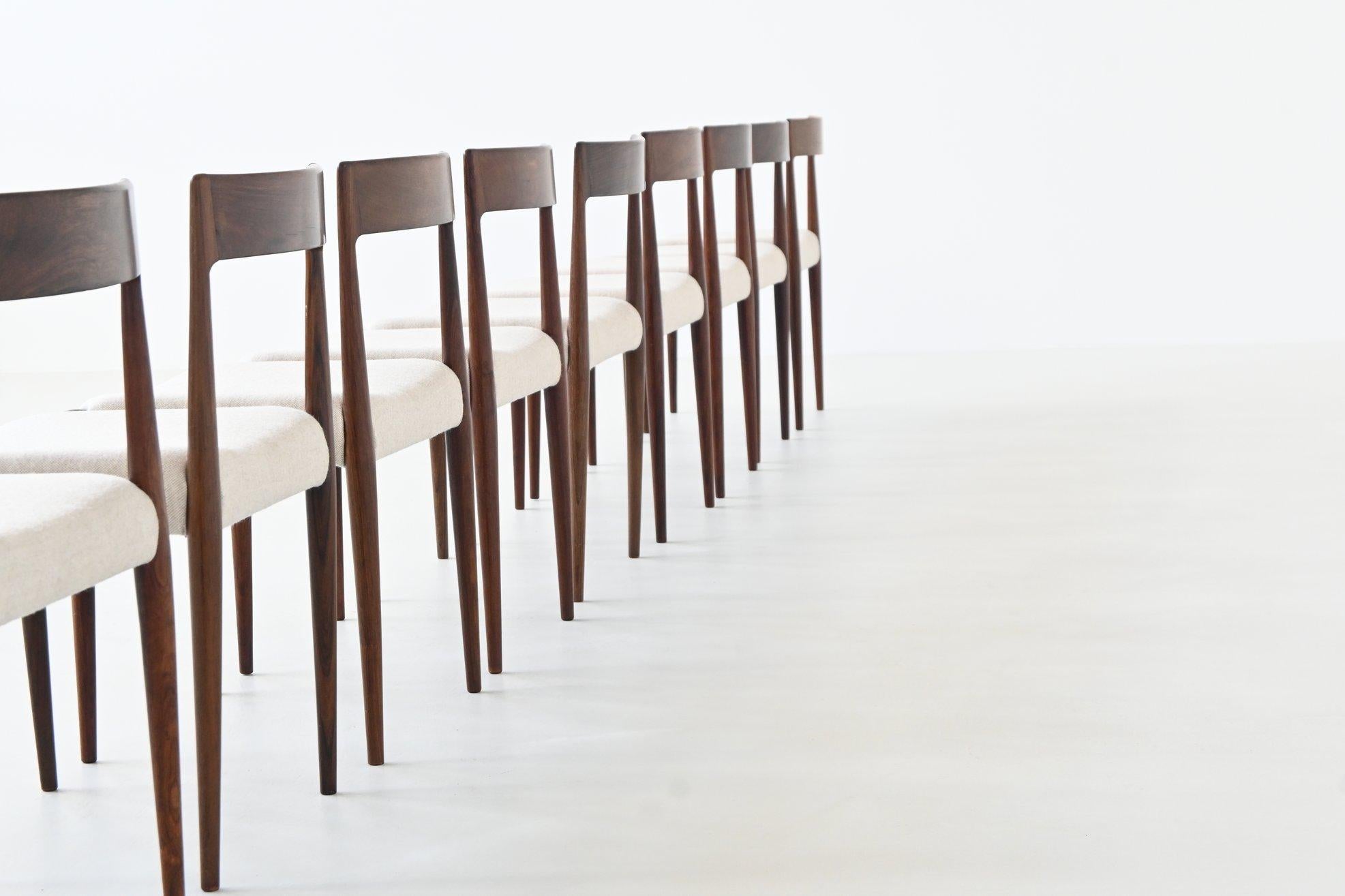 Kai Kristiansen set di dodici sedie da pranzo in palissandro Fritz Hansen Danimarca 1961 in vendita 1