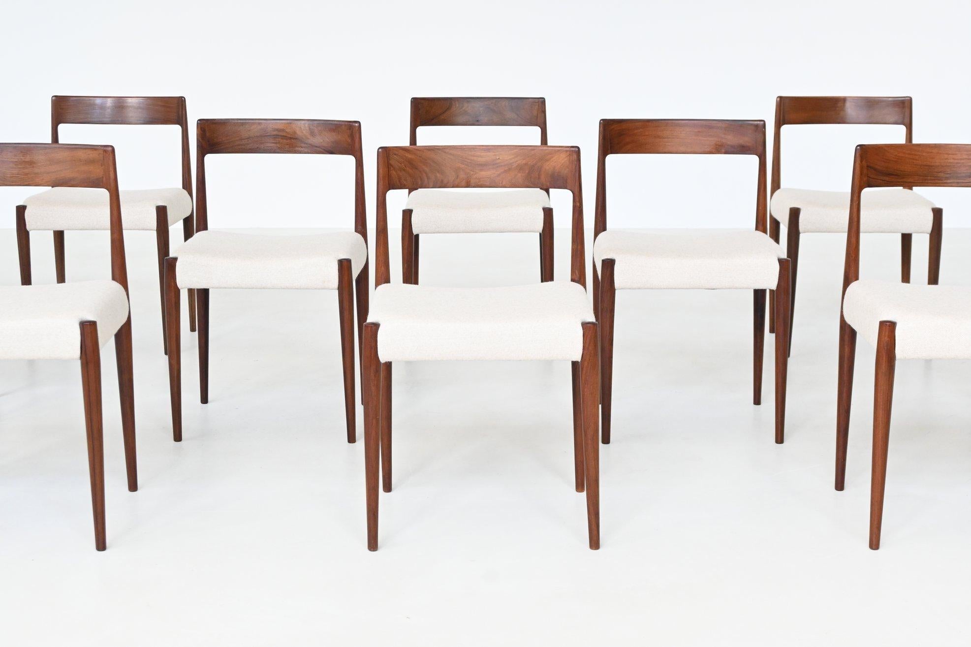 Kai Kristiansen set di dodici sedie da pranzo in palissandro Fritz Hansen Danimarca 1961 in vendita 2