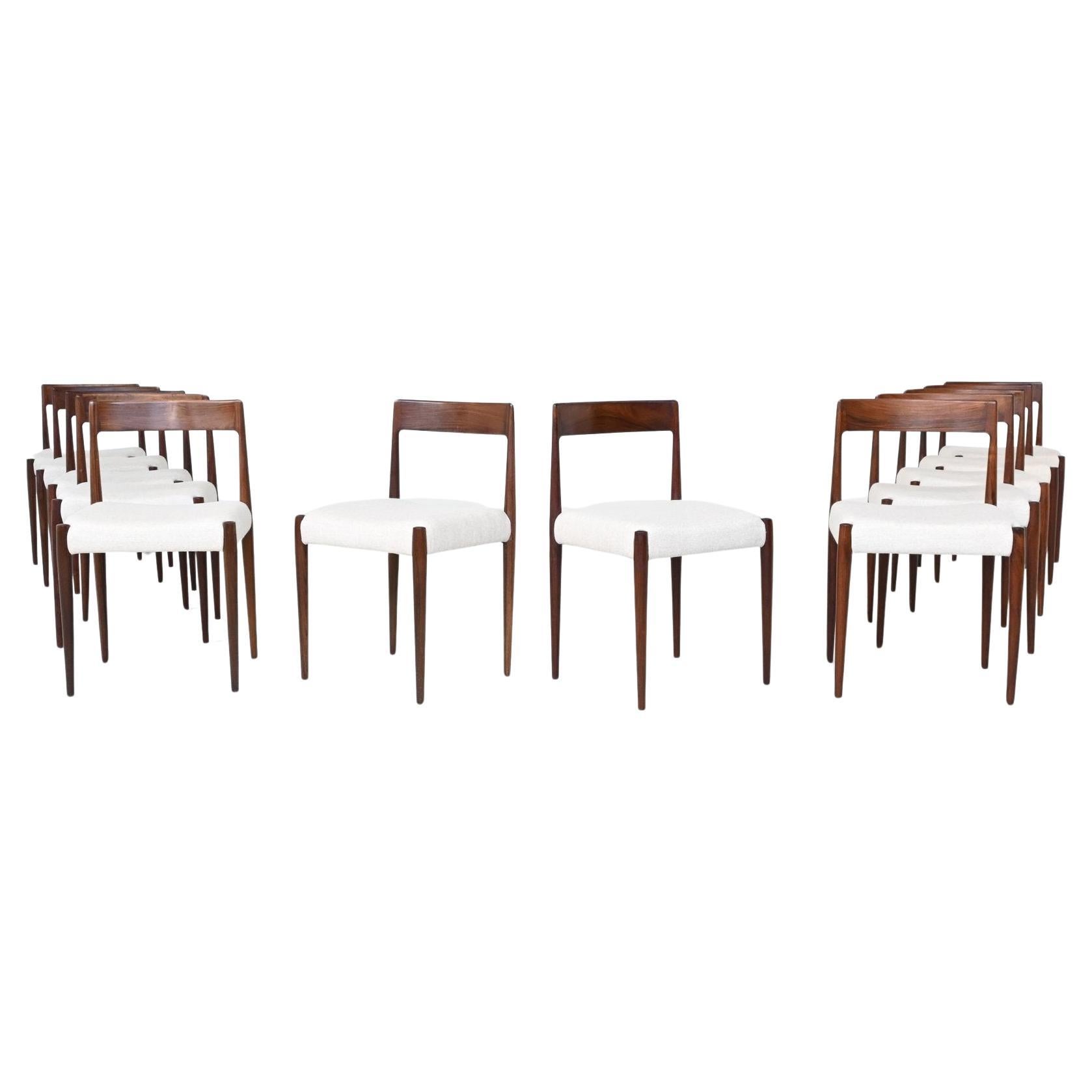 Kai Kristiansen set di dodici sedie da pranzo in palissandro Fritz Hansen Danimarca 1961 in vendita