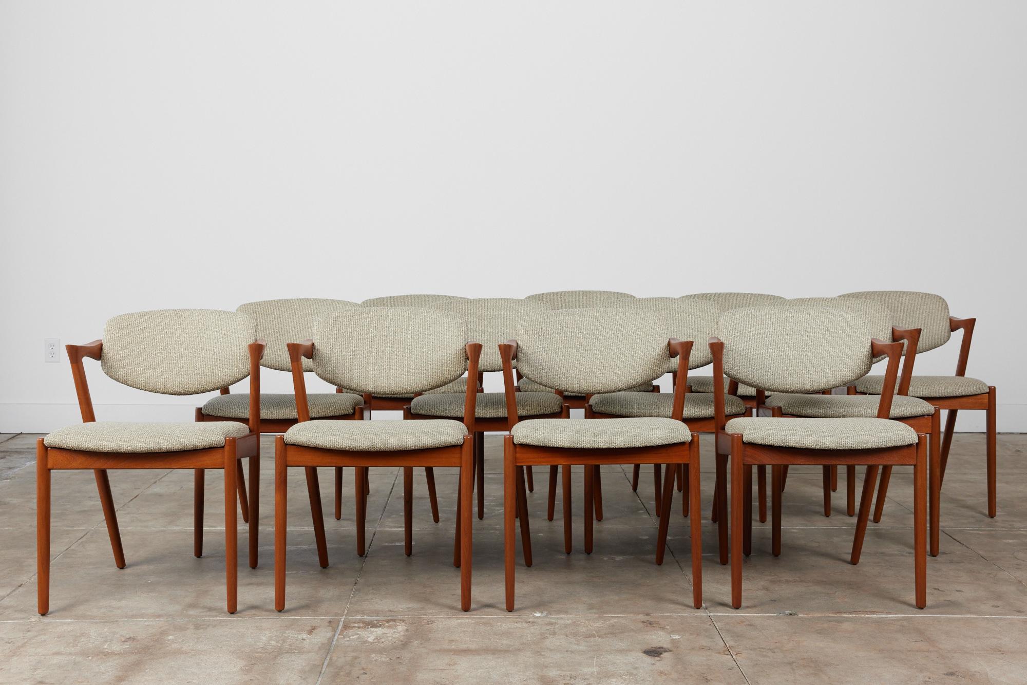 Scandinavian Modern Kai Kristiansen Set of Twelve Model 42 Teak Dining Chairs for Schou Andersen