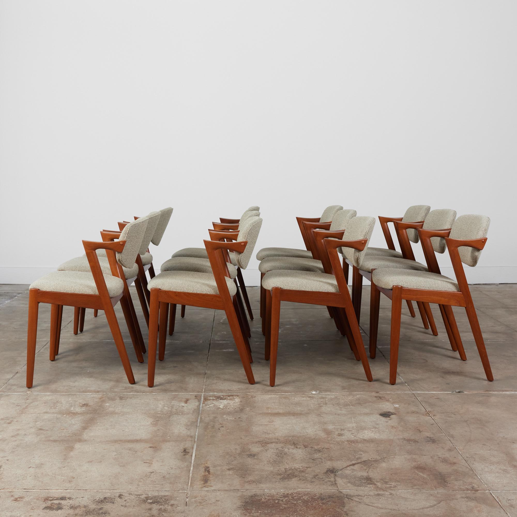 Kai Kristiansen Set of Twelve Model 42 Teak Dining Chairs for Schou Andersen In Excellent Condition In Los Angeles, CA