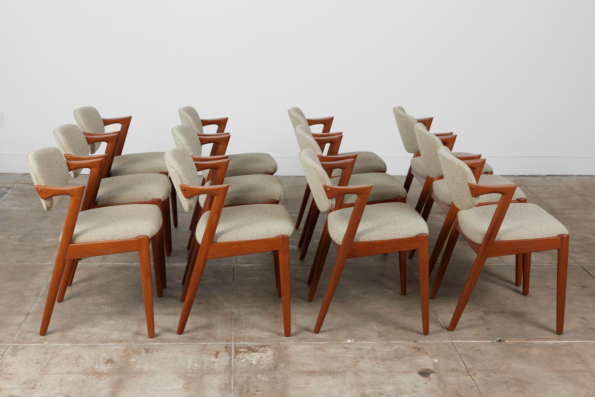 Mid-20th Century Kai Kristiansen Set of Twelve Model 42 Teak Dining Chairs for Schou Andersen