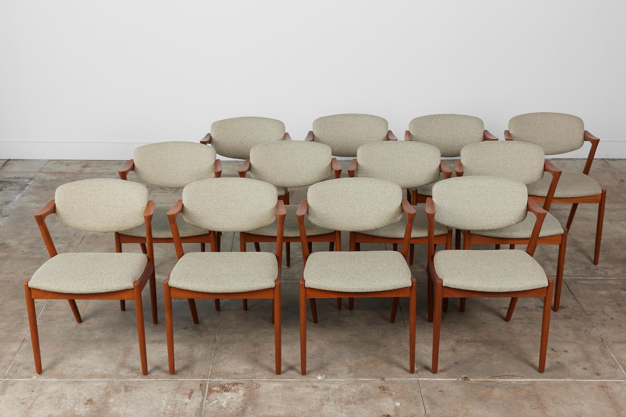 Fabric Kai Kristiansen Set of Twelve Model 42 Teak Dining Chairs for Schou Andersen