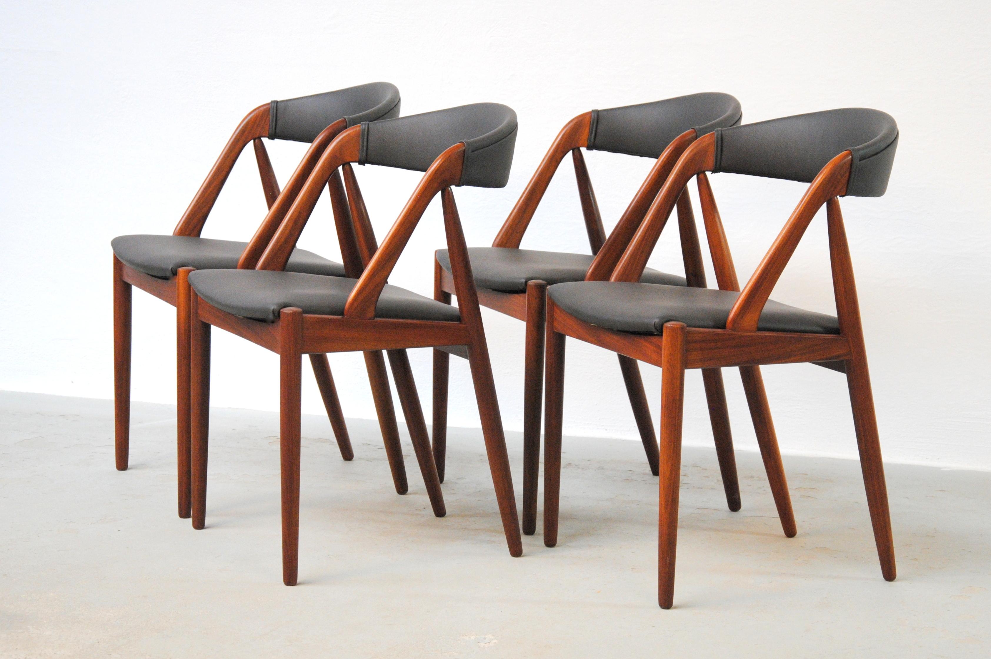 Scandinavian Modern Kai Kristiansen Set of Twelve Restored Teak Dining Chairs, Custom Upholstery
