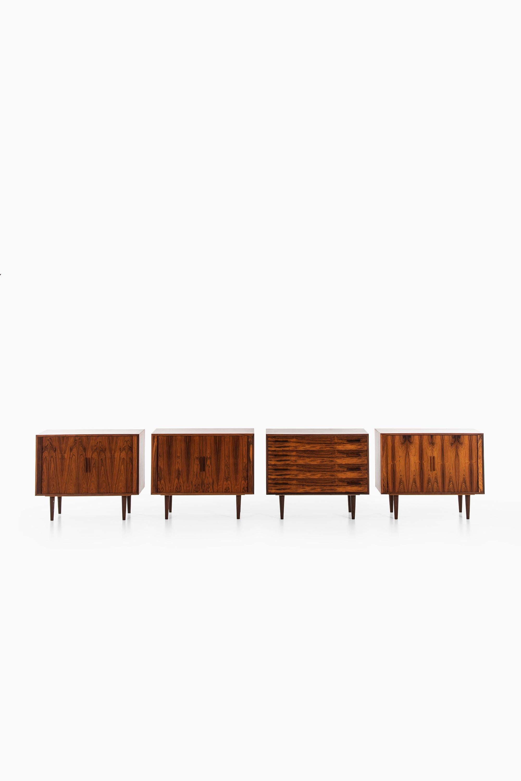 Rare set of 3 small sideboards model 42 and bureau model 40 designed by Kai Kristiansen. Produced by Feldballes Møbelfabrik in Denmark.