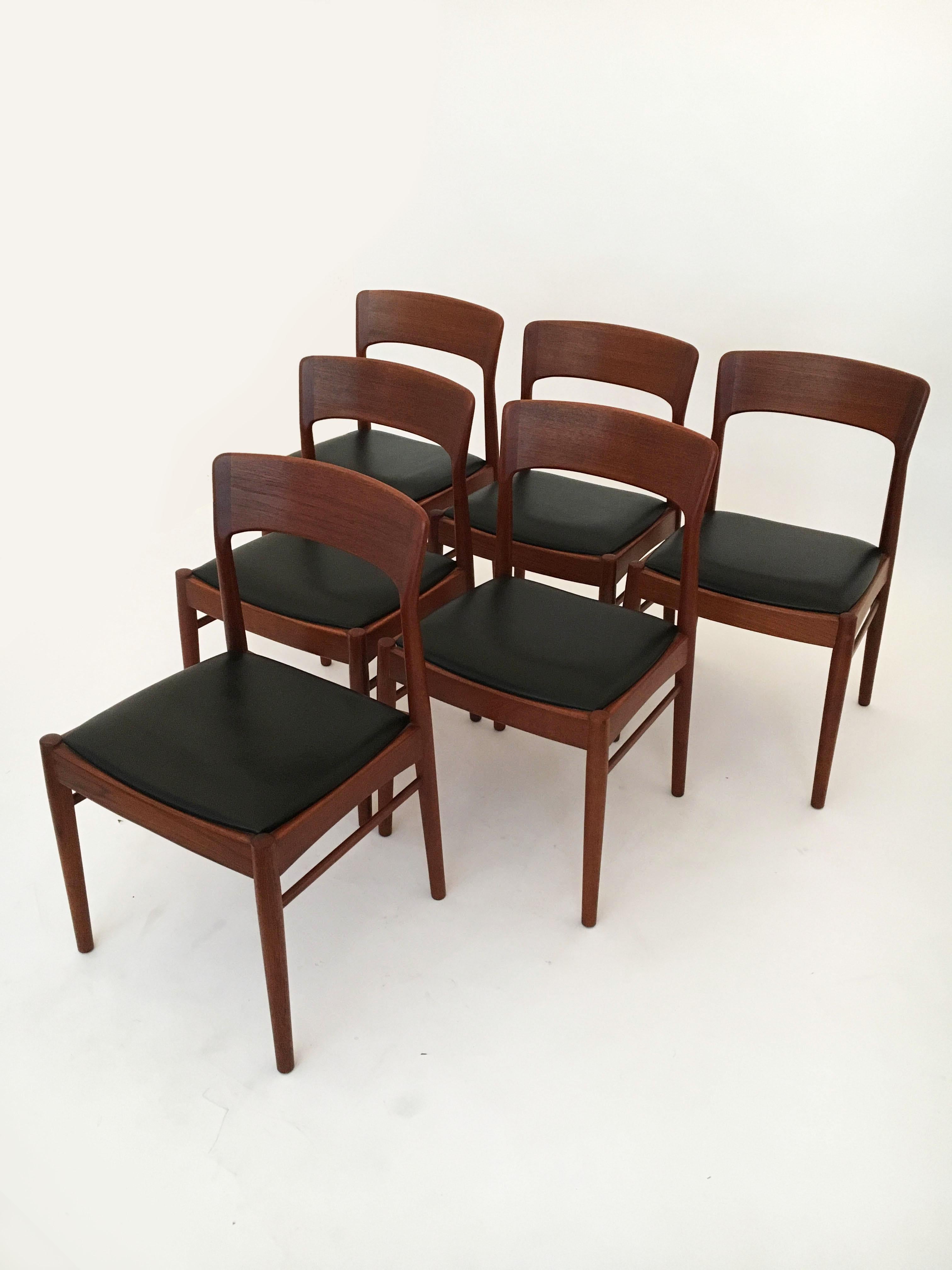 Mid-Century Modern Kai Kristiansen Six Dining Chairs in Teak for Korup Stolefabrik, Denmark, 1960s