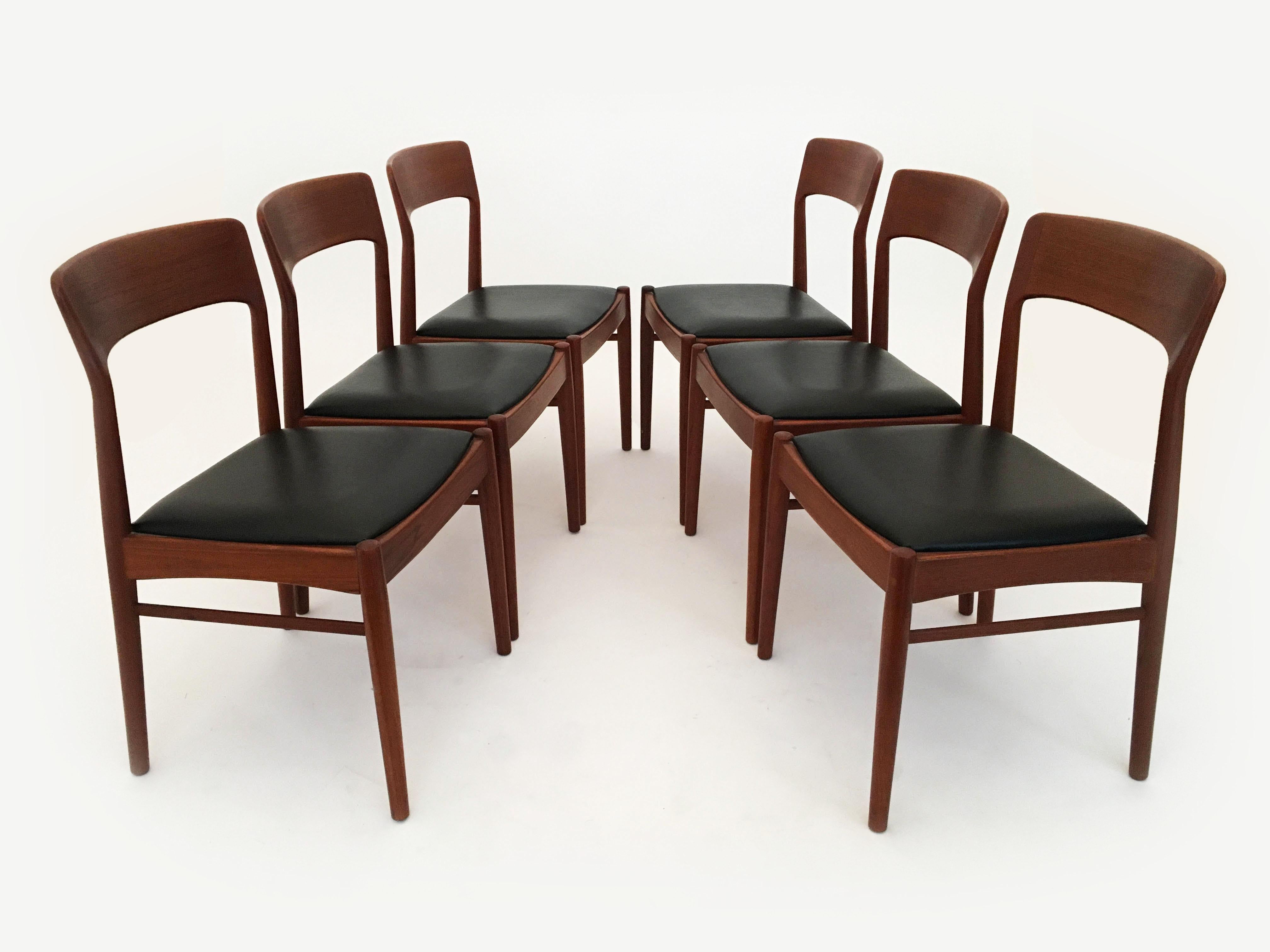 Mid-20th Century Kai Kristiansen Six Dining Chairs in Teak for Korup Stolefabrik, Denmark, 1960s