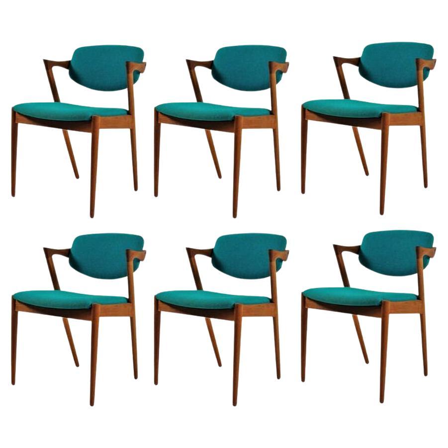 Kai Kristiansen Six Restored Teak Dining Chairs Custom Reupholstry Included For Sale