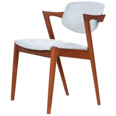 Kai Kristiansen Solid Teak "Z" Armchair in New Knoll Grey Wool, 1960s Vintage