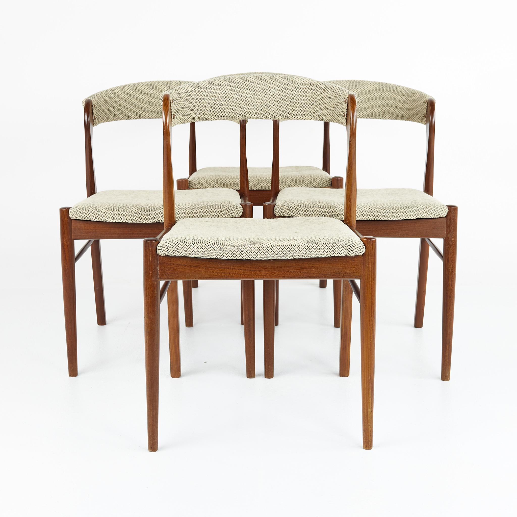 Kai Kristiansen style mid century dining chairs - Set of 4

Each chair measures: 19 wide x 16.5 deep x 30 inches high, with a seat height of 17 inches

All pieces of furniture can be had in what we call restored vintage condition. That means the