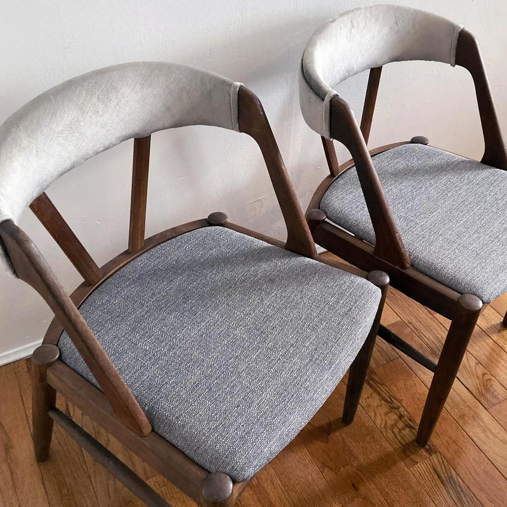 Kai Kristiansen Style Reupholstered Curved Back Gray Teak Chair, Danish, 1960s For Sale 1