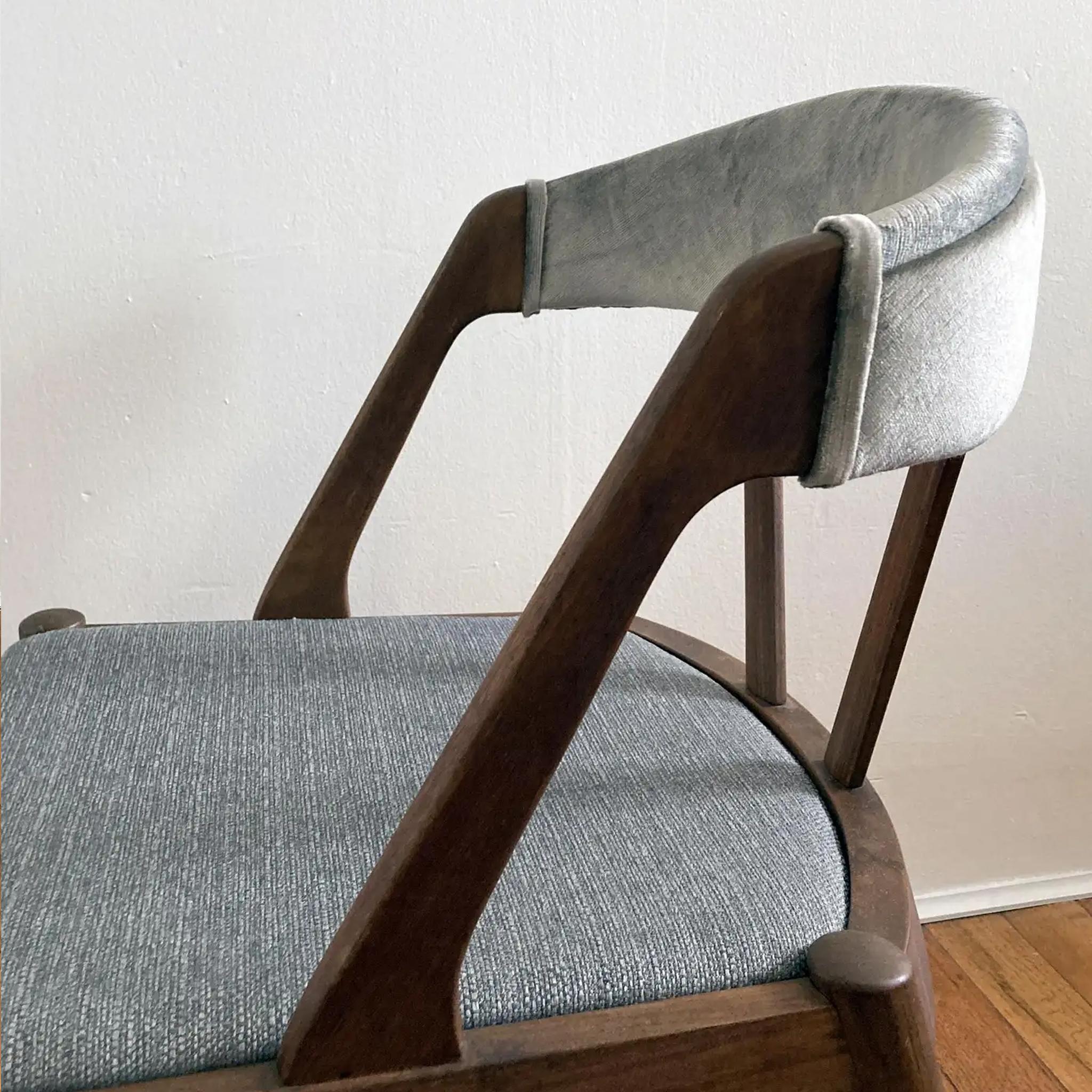 Kai Kristiansen Style Reupholstered Curved Back Gray Teak Chair, Danish, 1960s For Sale 2