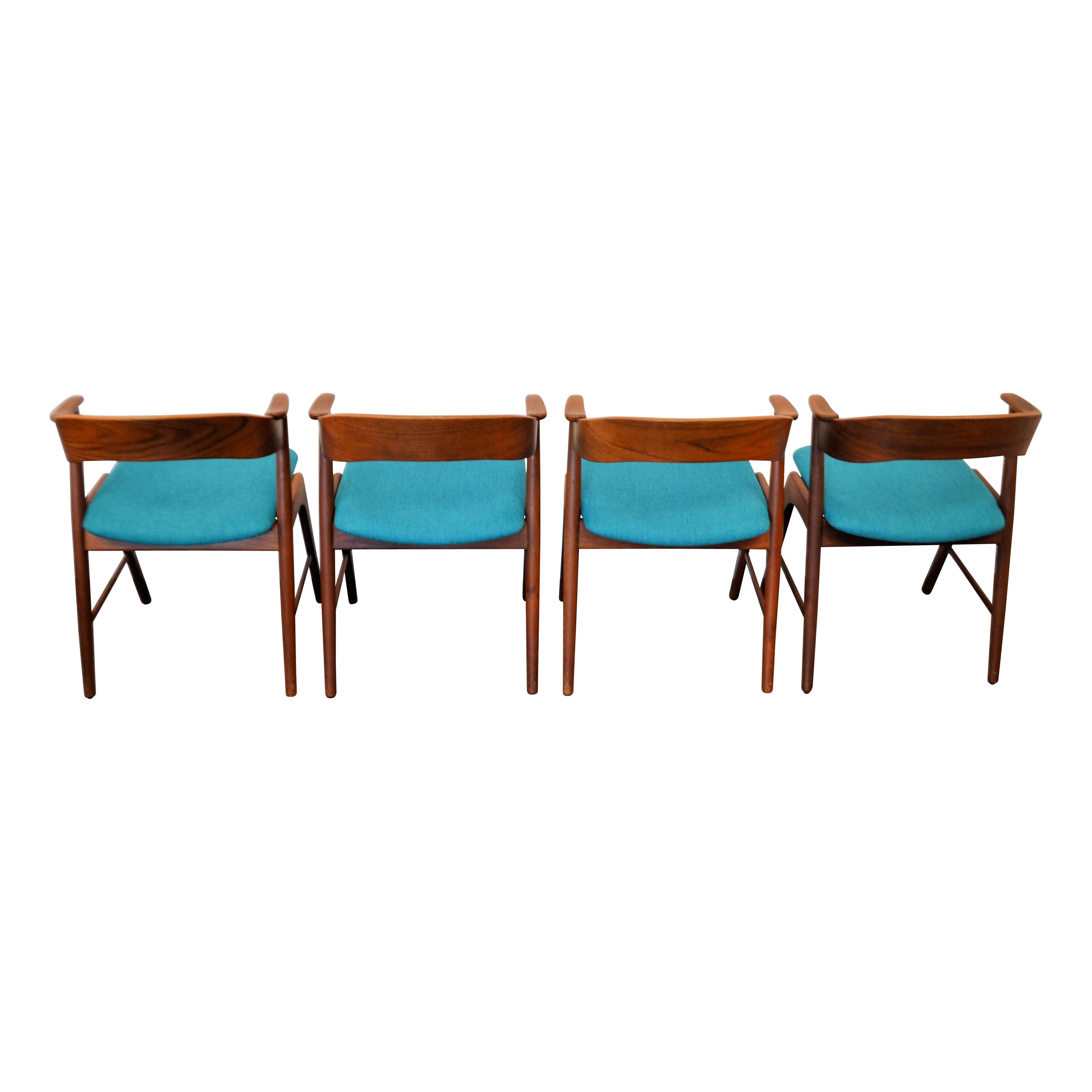 Fabric Kai Kristiansen Teak Armrest Chairs, Set of Four