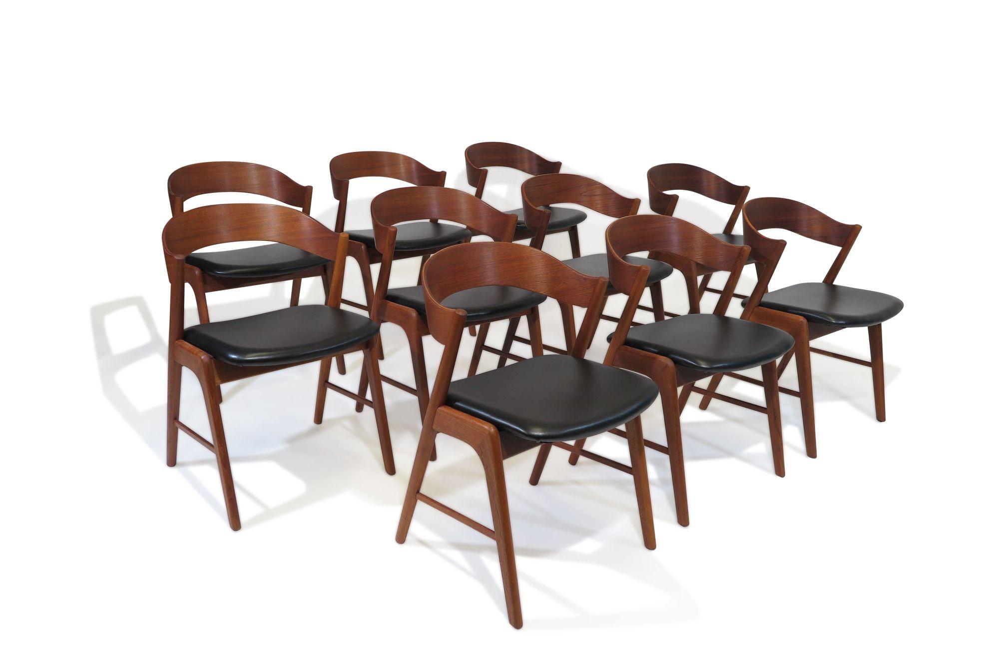 Scandinavian Modern Mid-century Kai Kristiansen Teak Curved Back Danish Dining Chairs