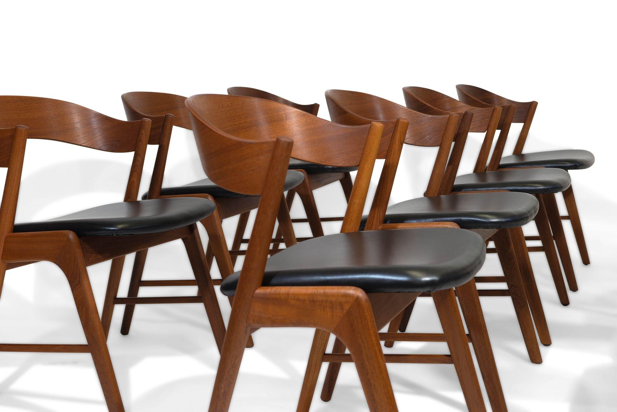 Oiled Mid-century Kai Kristiansen Teak Curved Back Danish Dining Chairs