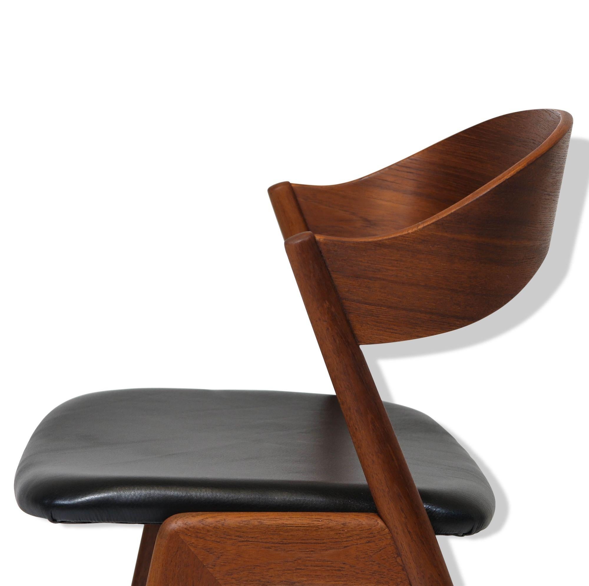 Leather Mid-century Kai Kristiansen Teak Curved Back Danish Dining Chairs