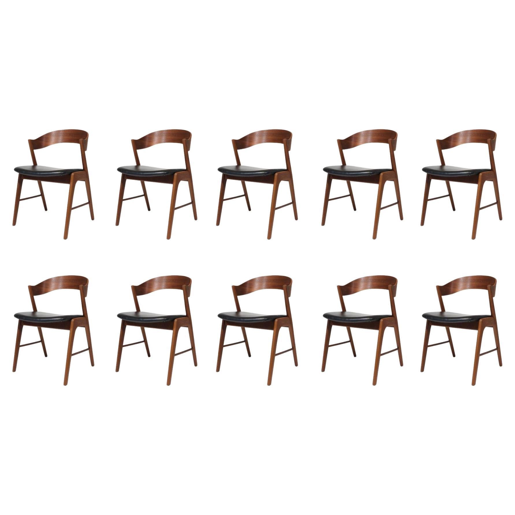 Kai Kristiansen Teak Curved Back Danish Dining Chairs