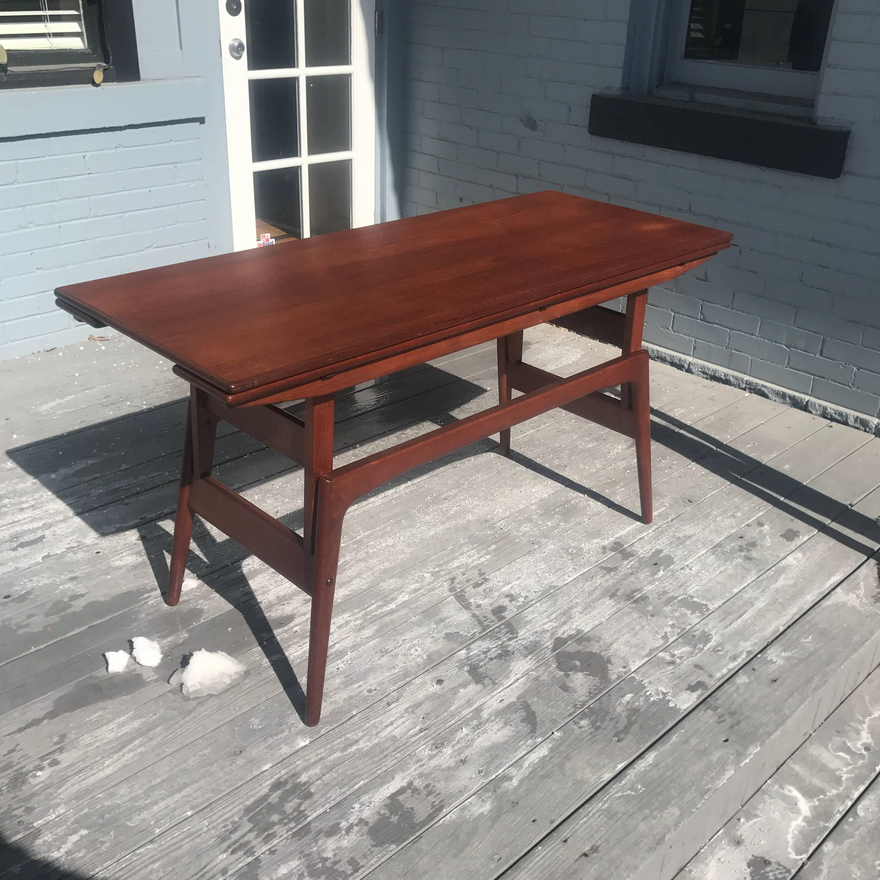 Danish Kai Kristiansen Teak Elevator Coffee to Dining Table with Leaves Made in Denmark