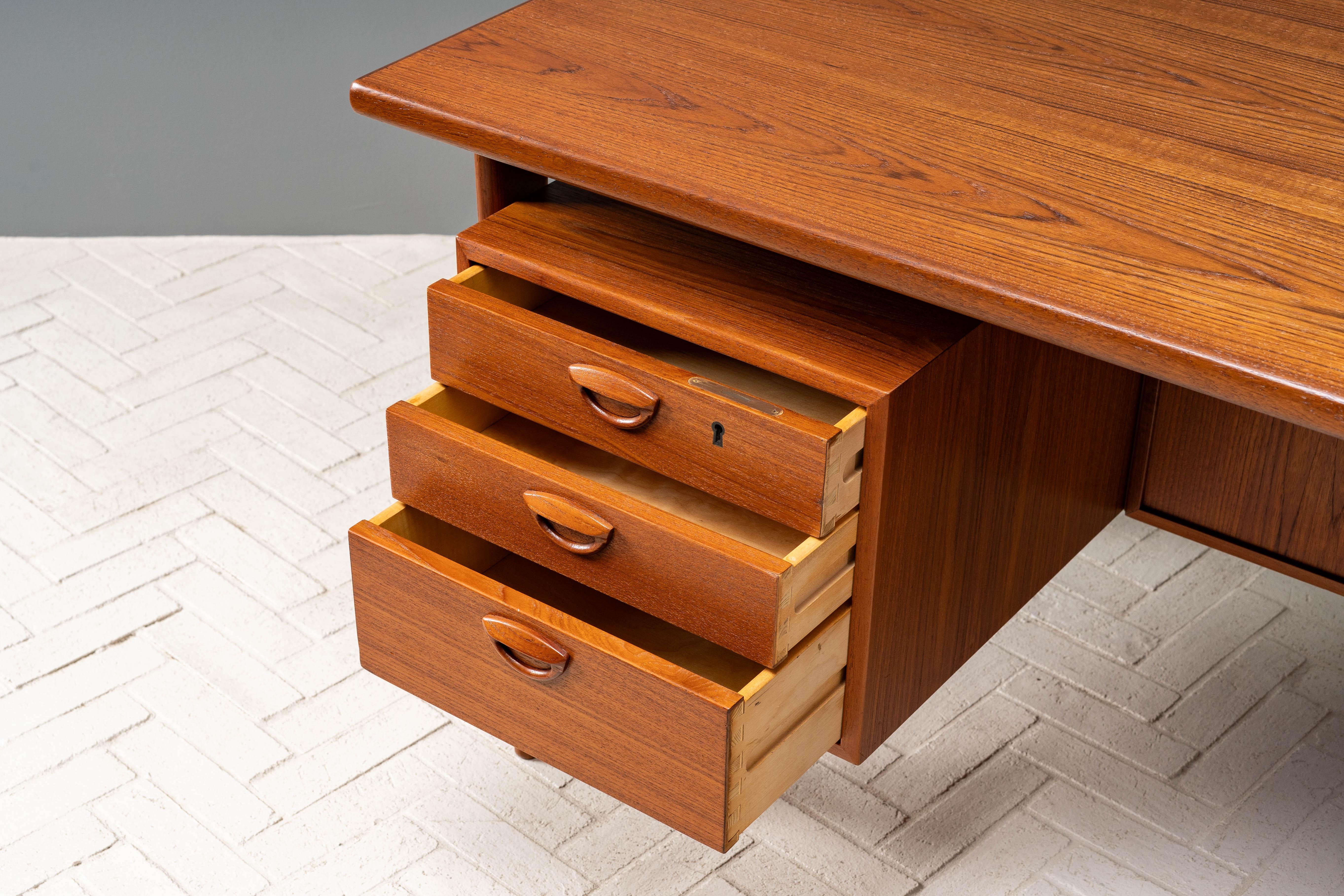 Carved Kai Kristiansen Teak Executive Desk For Sale